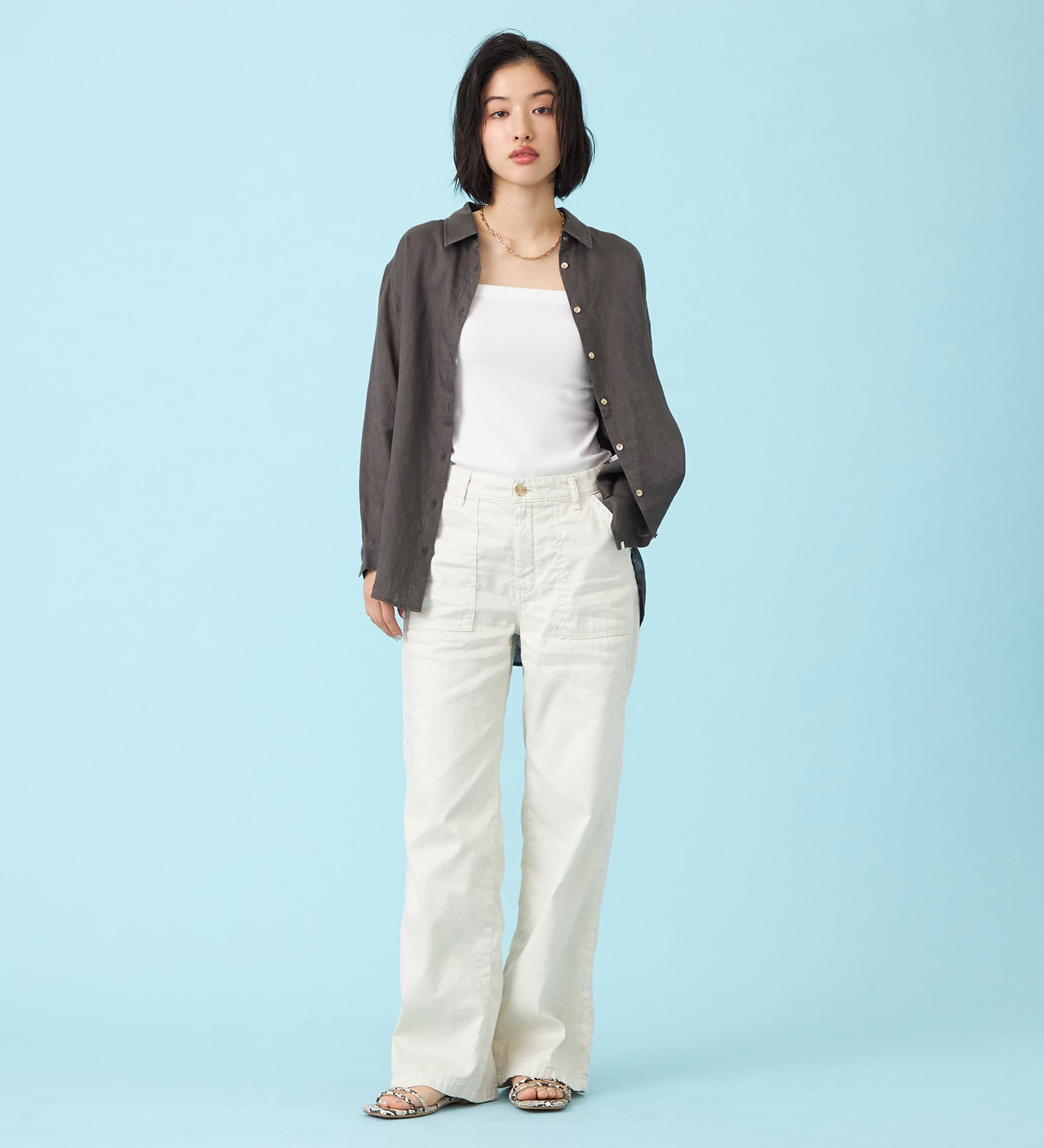 SOMETHING(サムシング)のSOMETHING　ロングスリーブリネンシャツ|トップス/シャツ/ブラウス/レディース|チャコールグレー