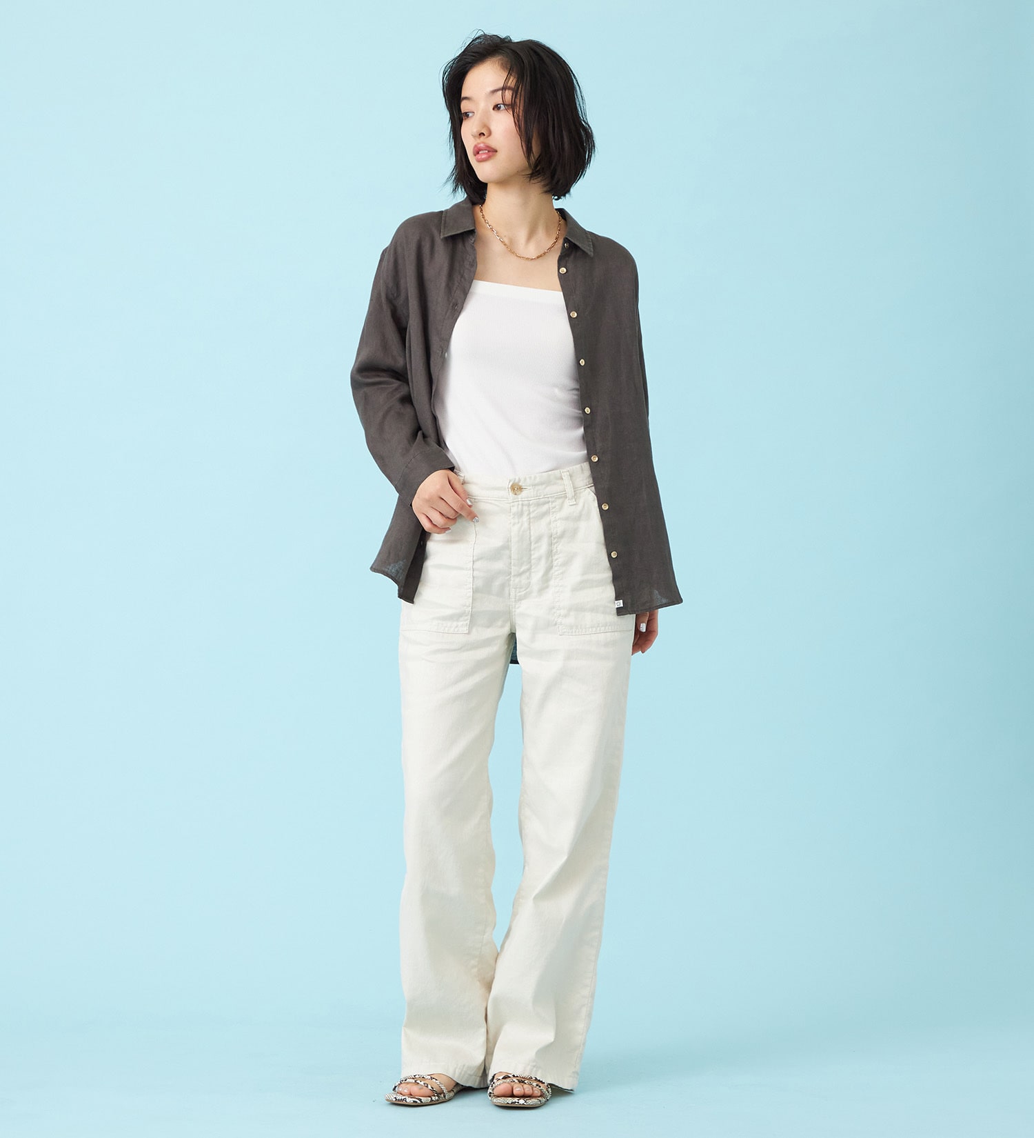 SOMETHING(サムシング)のSOMETHING　ロングスリーブリネンシャツ|トップス/シャツ/ブラウス/レディース|チャコールグレー