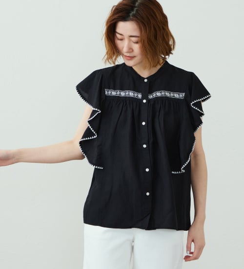 SOMETHING(サムシング)のSOMETHING フリルノースリーブシャツ|トップス/シャツ/ブラウス/レディース|ブラック