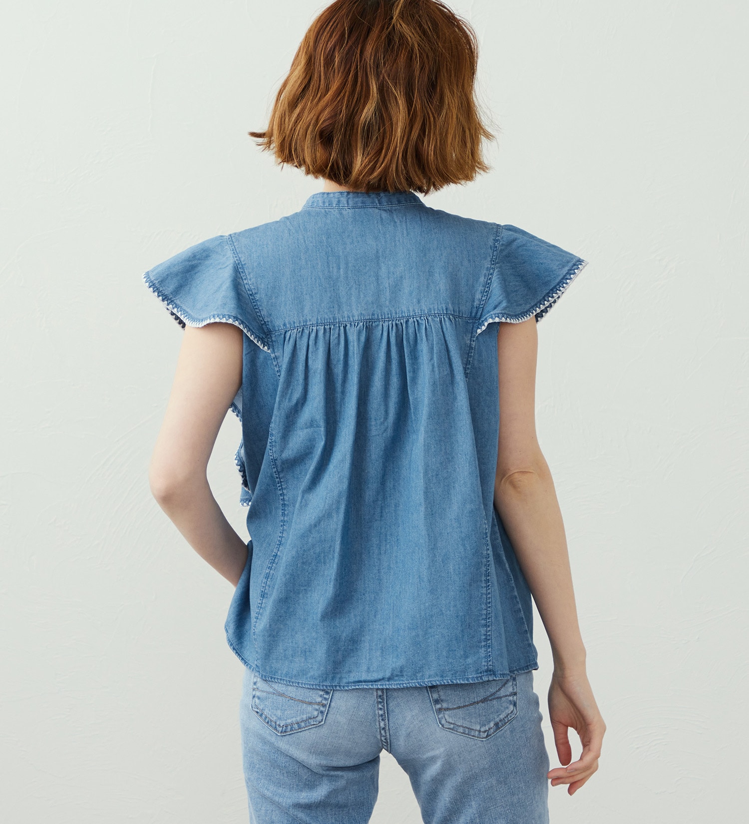 SOMETHING(サムシング)のSOMETHING フリルノースリーブシャツ|トップス/シャツ/ブラウス/レディース|淡色ブルー