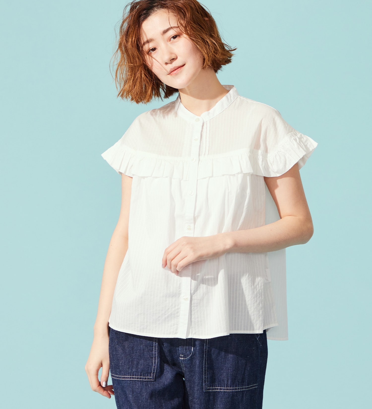 SOMETHING(サムシング)のSOMETHING フリルタックノースリーブシャツ|トップス/シャツ/ブラウス/レディース|ホワイト