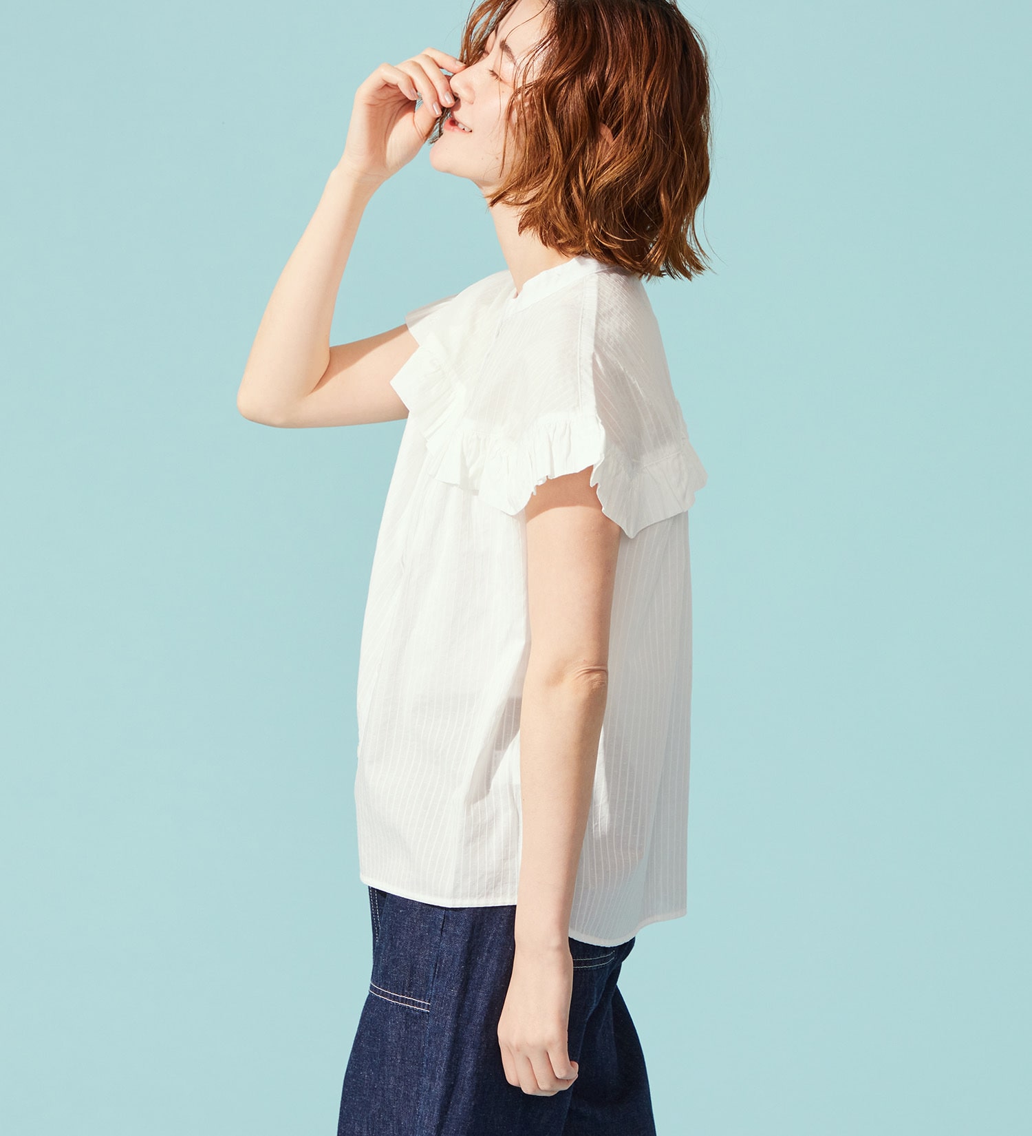 SOMETHING(サムシング)のSOMETHING フリルタックノースリーブシャツ|トップス/シャツ/ブラウス/レディース|ホワイト