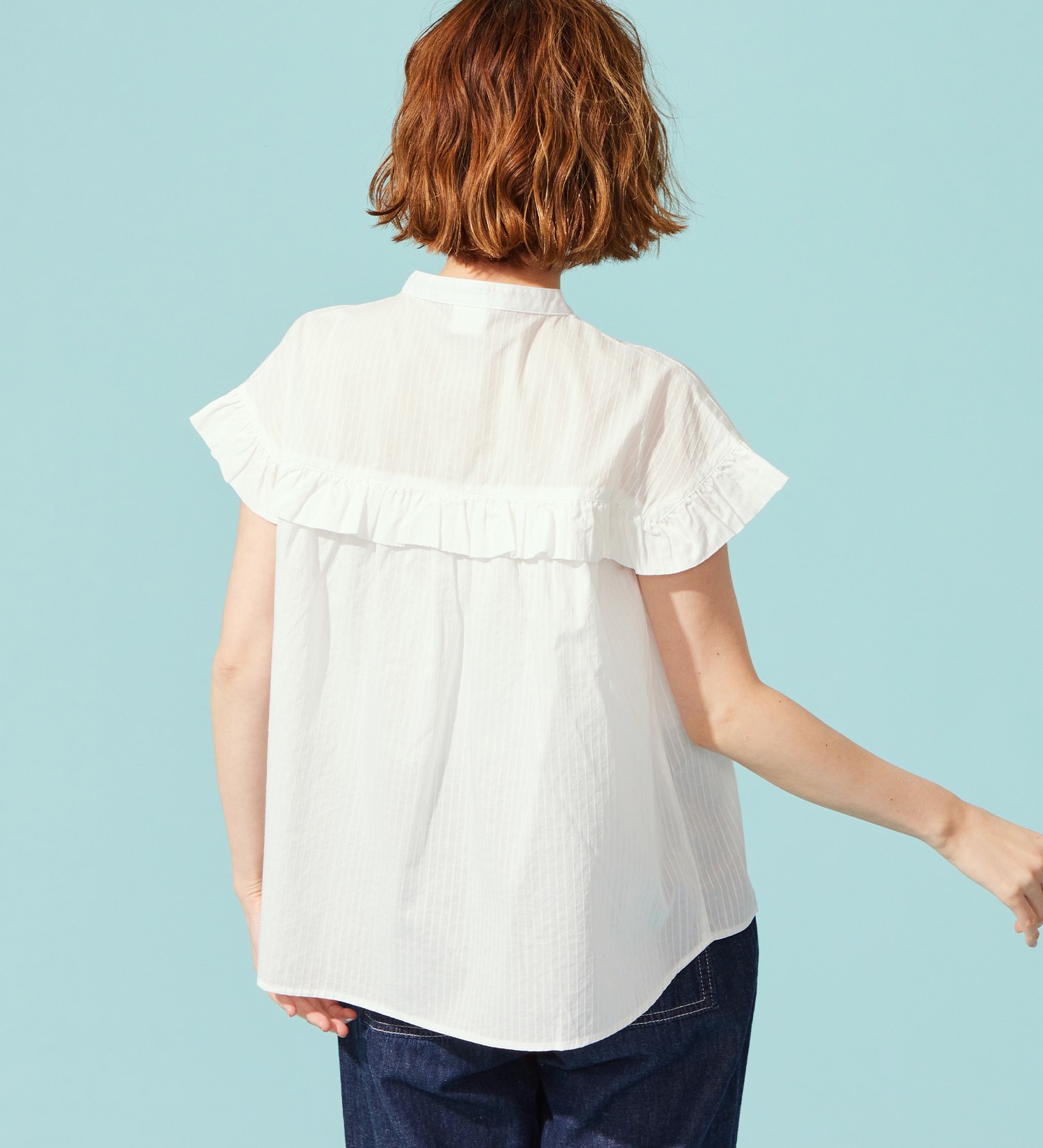 SOMETHING(サムシング)のSOMETHING フリルタックノースリーブシャツ|トップス/シャツ/ブラウス/レディース|ホワイト