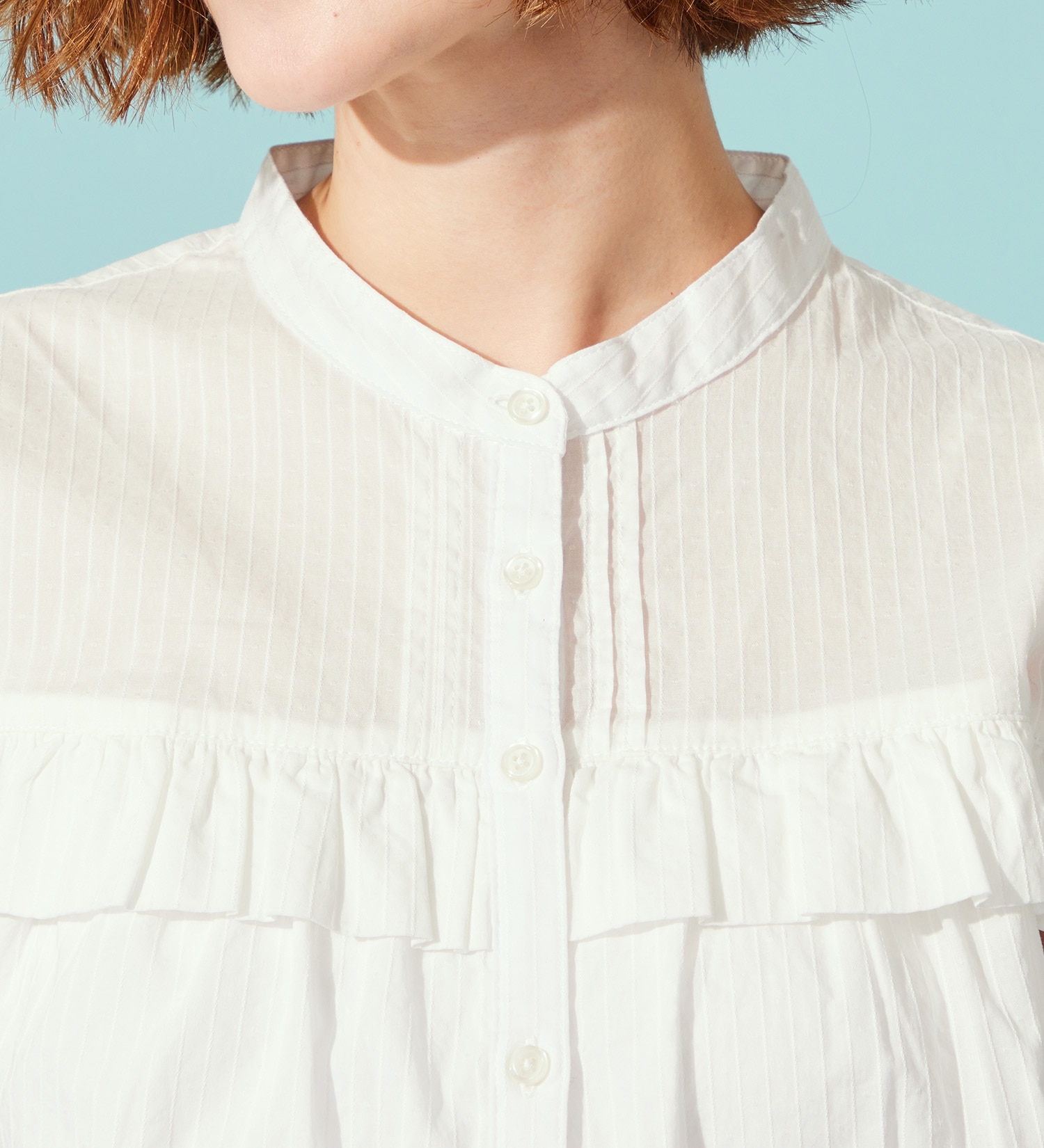 SOMETHING(サムシング)のSOMETHING フリルタックノースリーブシャツ|トップス/シャツ/ブラウス/レディース|ホワイト