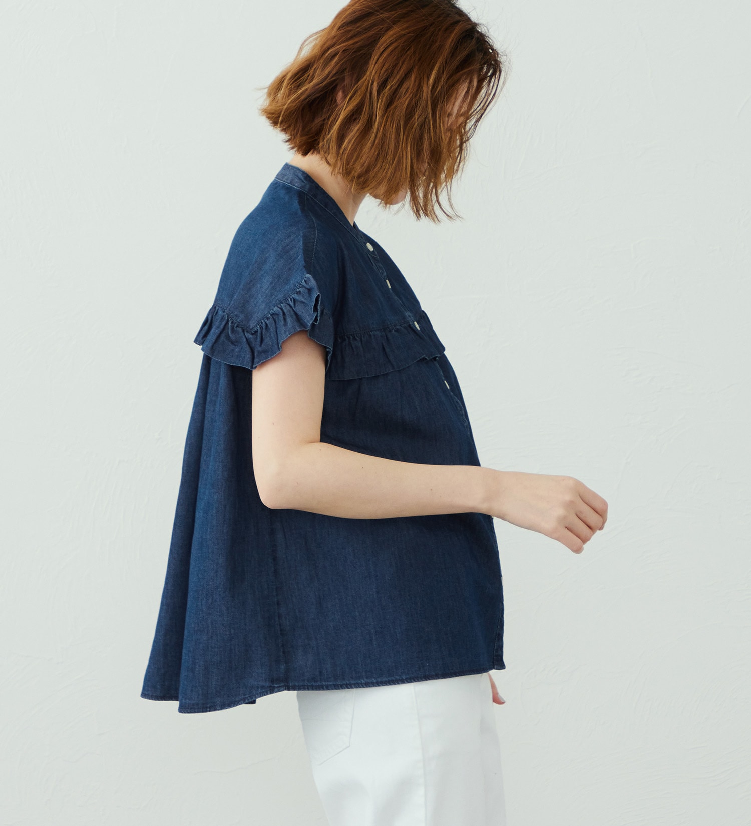 SOMETHING(サムシング)のSOMETHING フリルタックノースリーブシャツ|トップス/シャツ/ブラウス/レディース|濃色ブルー