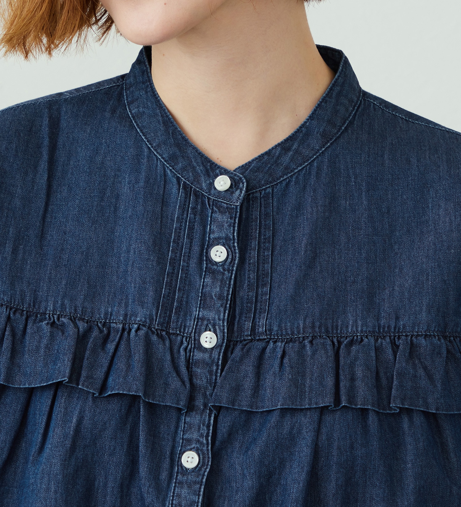 SOMETHING(サムシング)のSOMETHING フリルタックノースリーブシャツ|トップス/シャツ/ブラウス/レディース|濃色ブルー