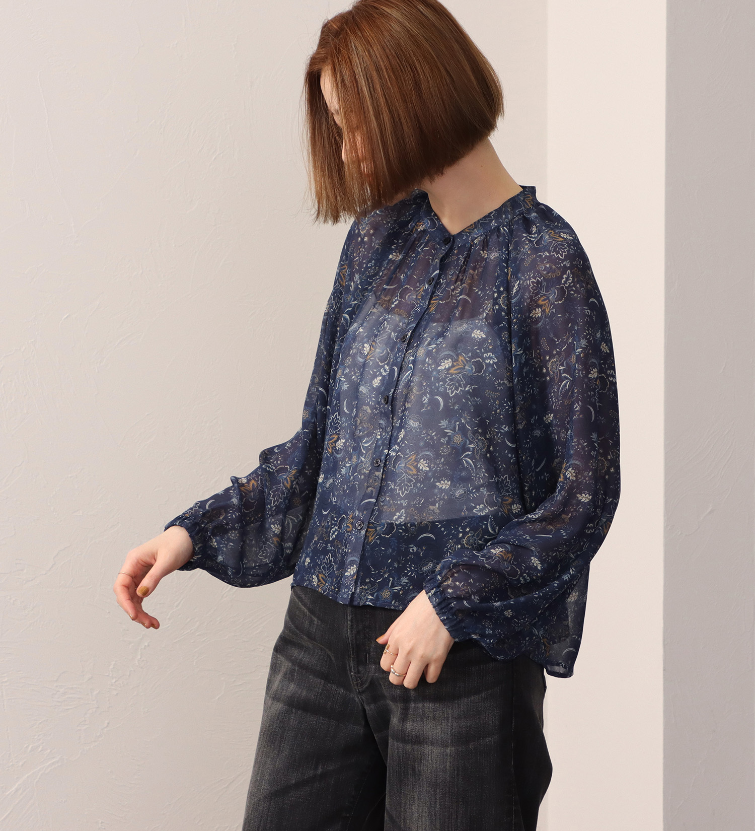 SOMETHING(サムシング)のSOMETHING 長袖シアーブラウス|トップス/シャツ/ブラウス/レディース|ネイビー