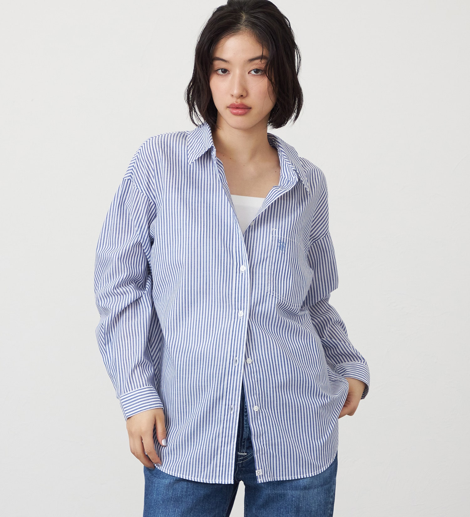 SOMETHING(サムシング)のSOMETHING　ストライプシャツ|トップス/シャツ/ブラウス/レディース|ネイビー