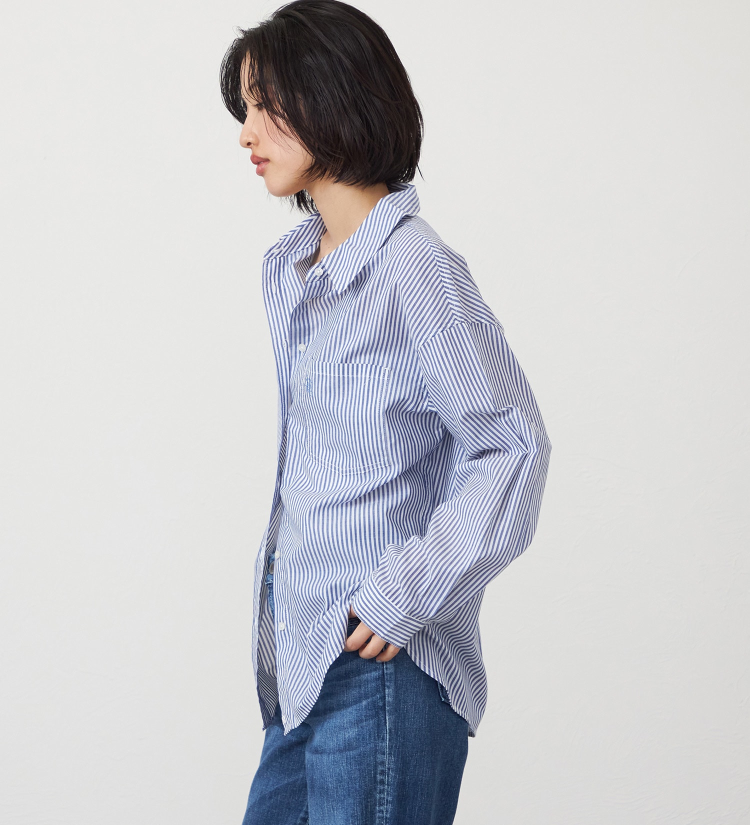 SOMETHING(サムシング)のSOMETHING　ストライプシャツ|トップス/シャツ/ブラウス/レディース|ネイビー