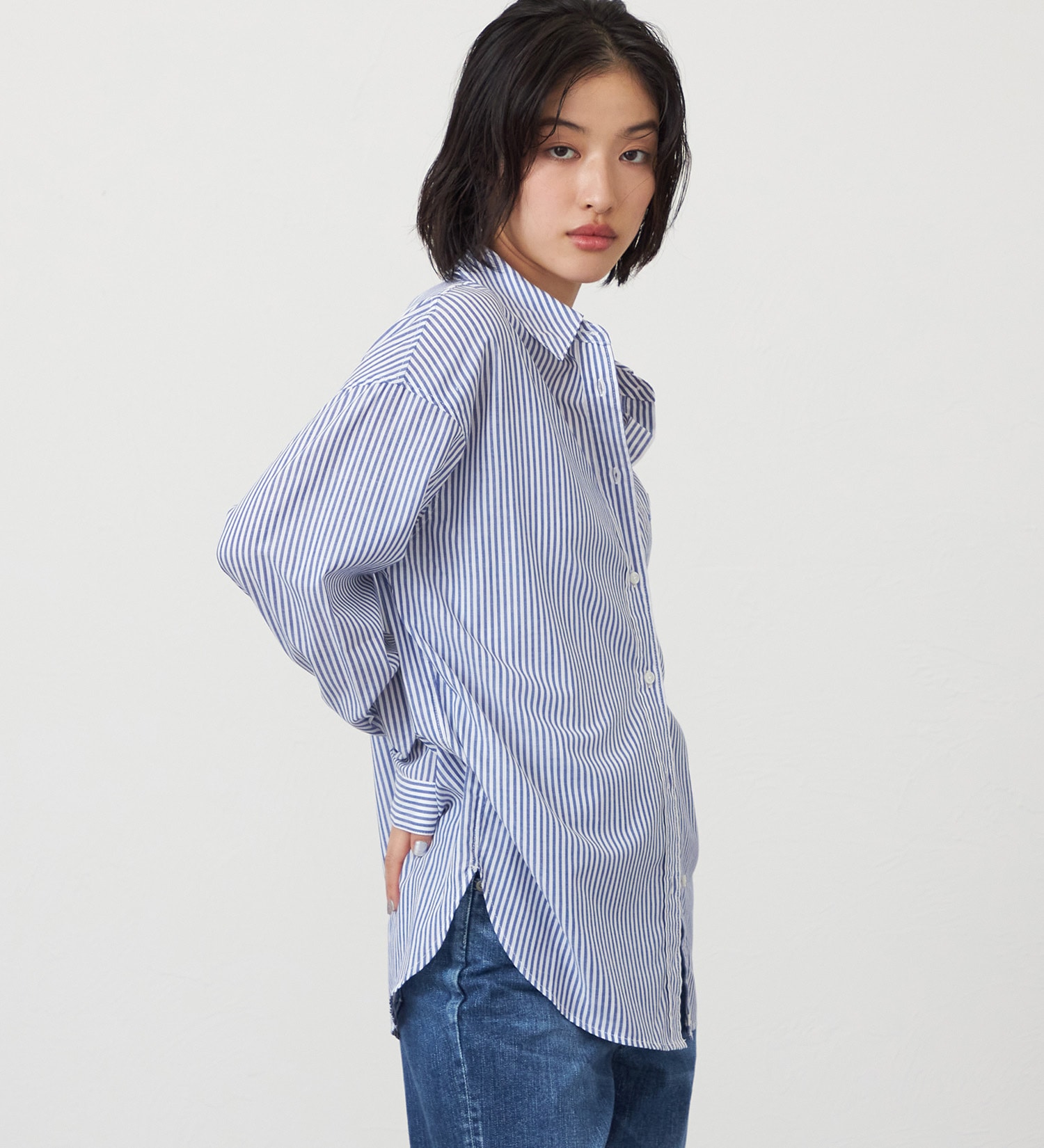 SOMETHING(サムシング)のSOMETHING　ストライプシャツ|トップス/シャツ/ブラウス/レディース|ネイビー