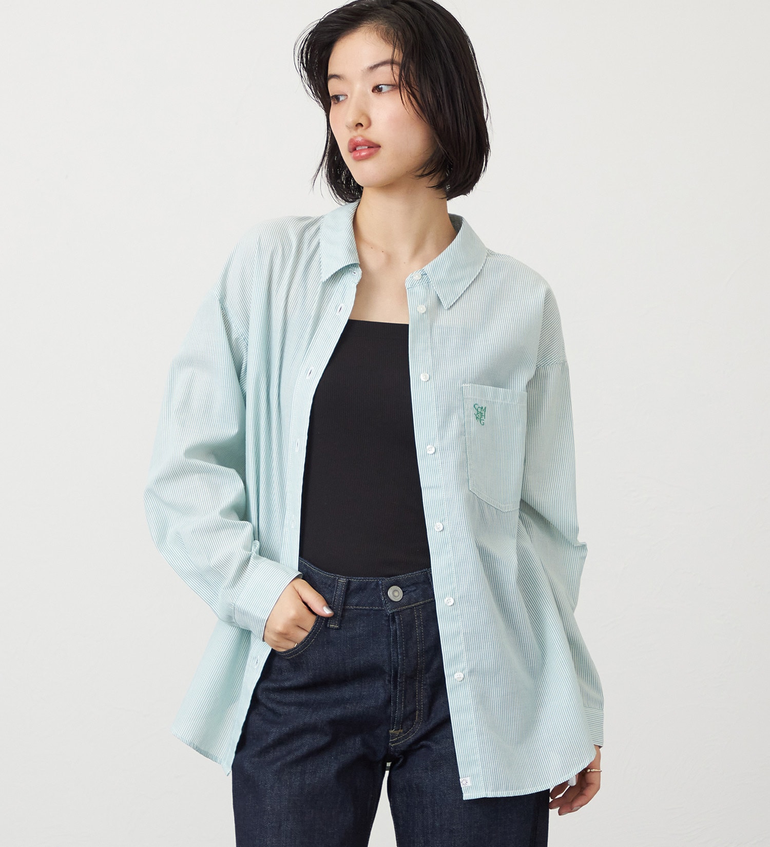 SOMETHING(サムシング)のSOMETHING　ストライプシャツ|トップス/シャツ/ブラウス/レディース|グリーン