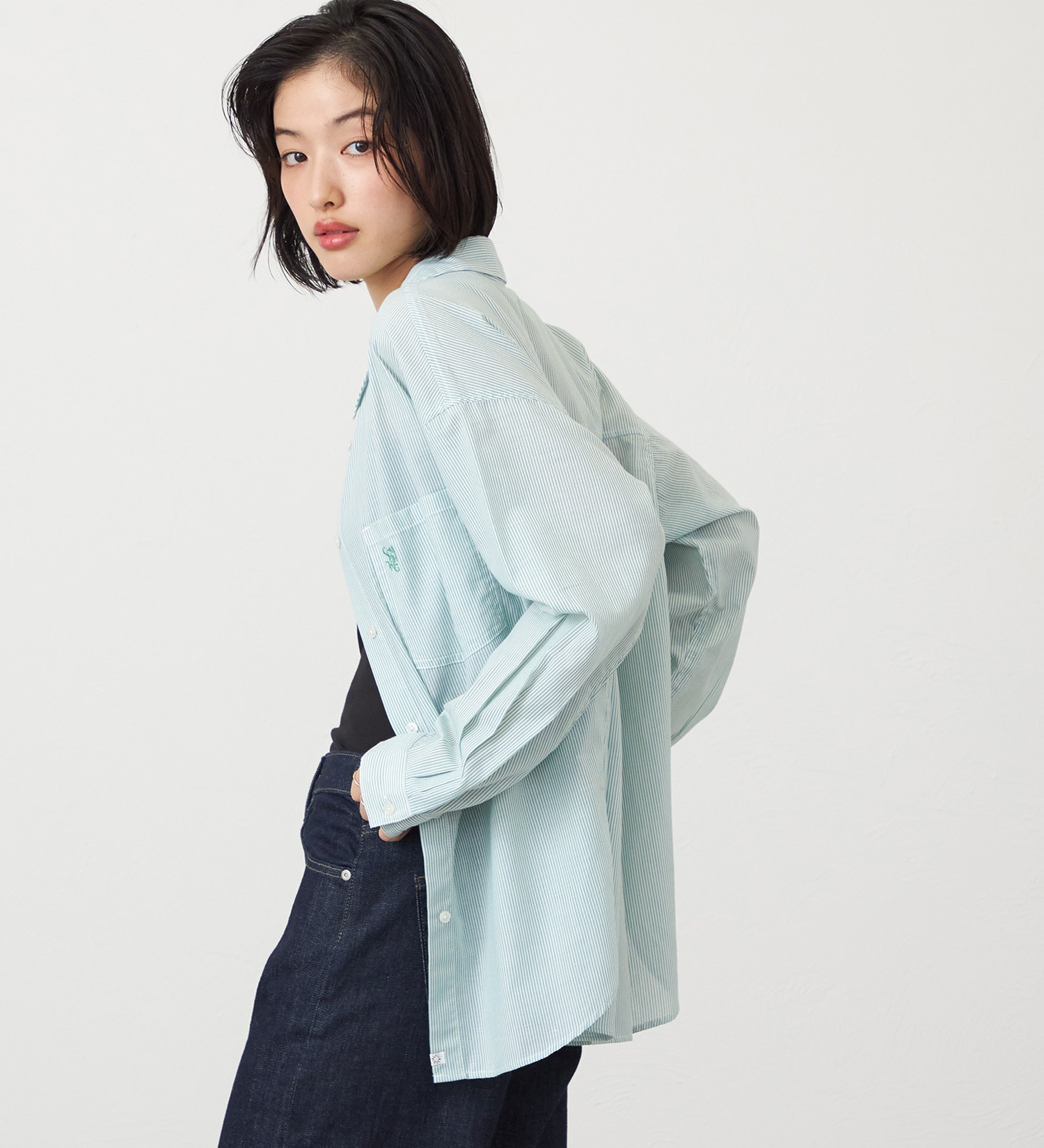 SOMETHING(サムシング)のSOMETHING　ストライプシャツ|トップス/シャツ/ブラウス/レディース|グリーン