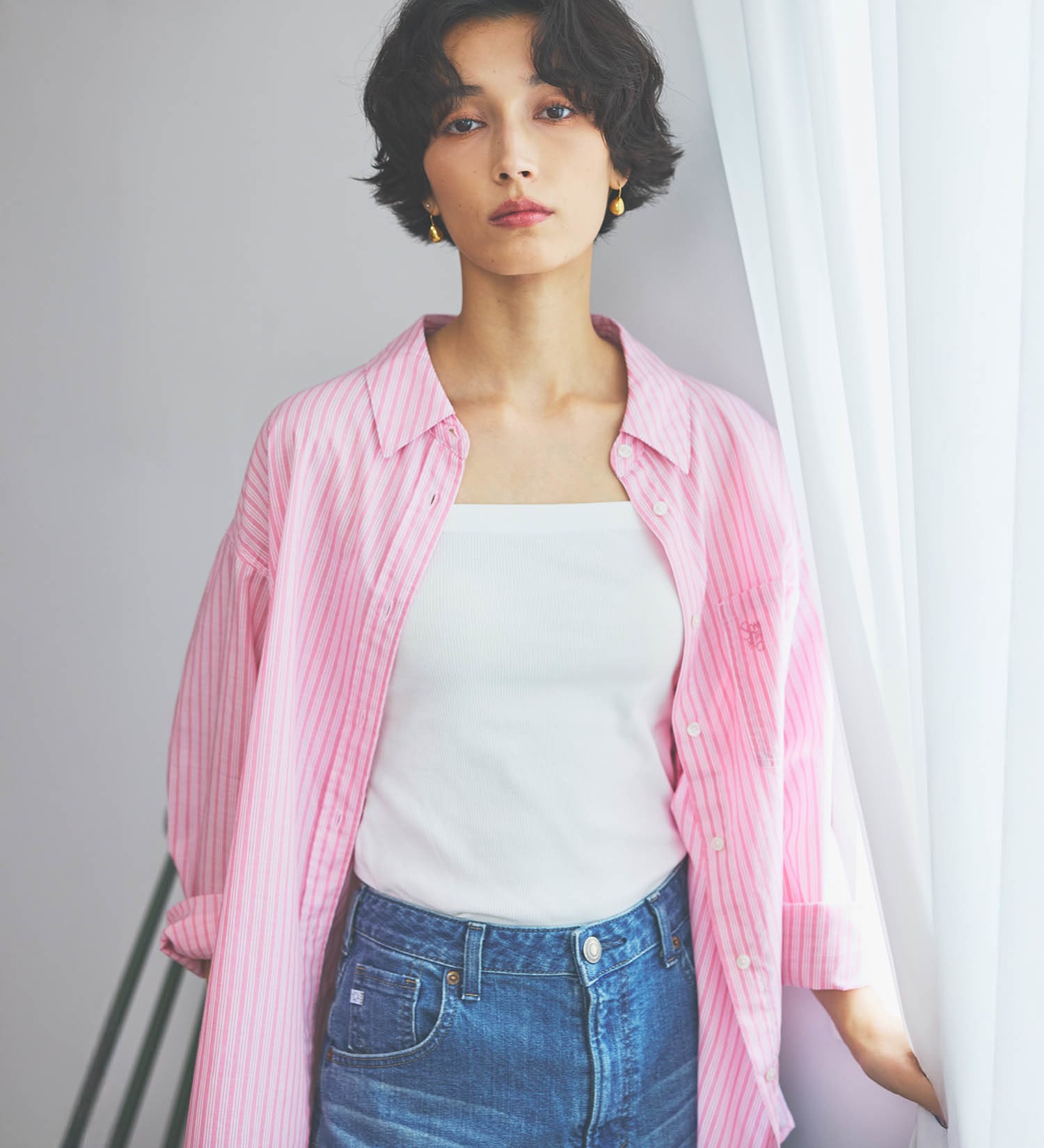 SOMETHING(サムシング)のSOMETHING　ストライプシャツ|トップス/シャツ/ブラウス/レディース|ピンク