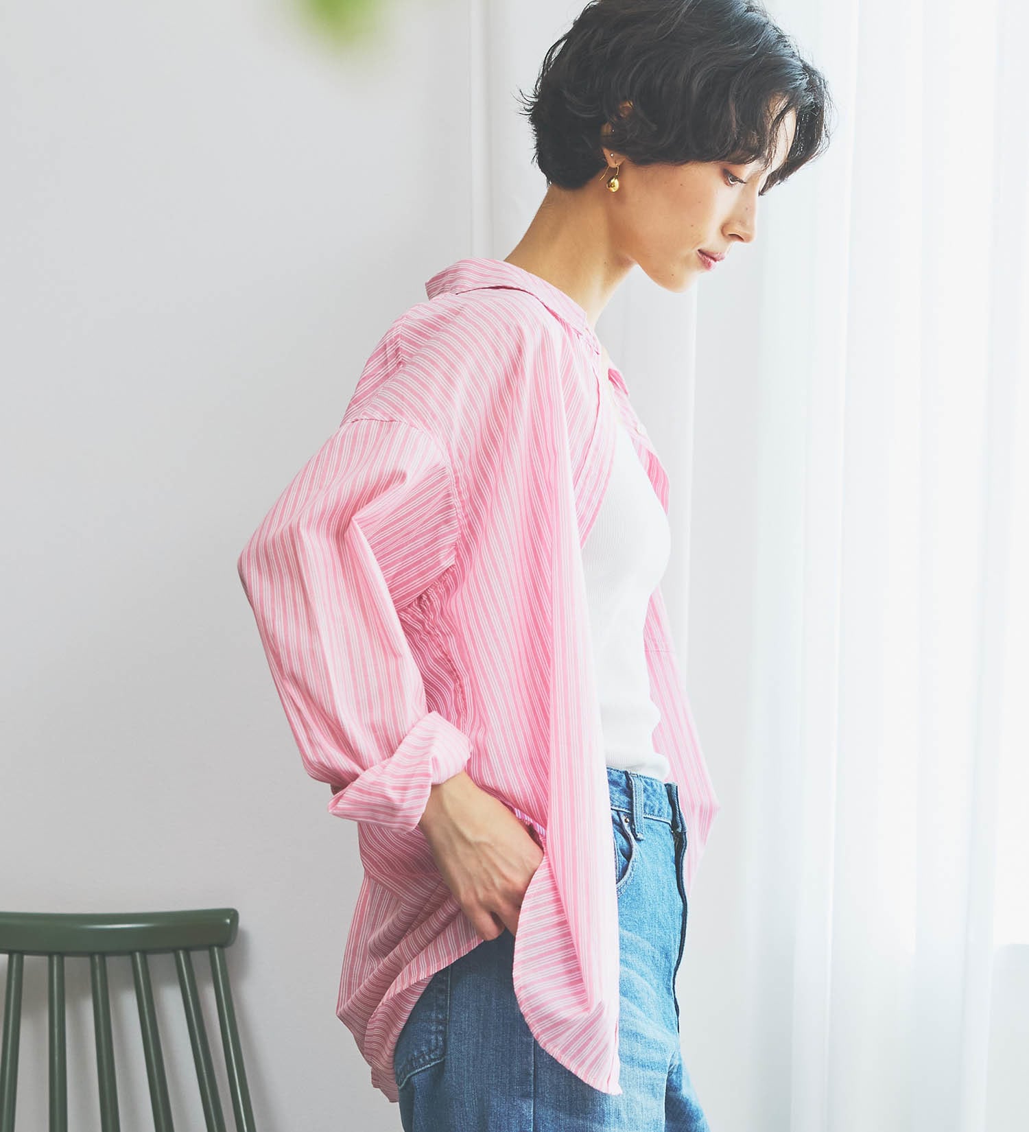 SOMETHING(サムシング)のSOMETHING　ストライプシャツ|トップス/シャツ/ブラウス/レディース|ピンク