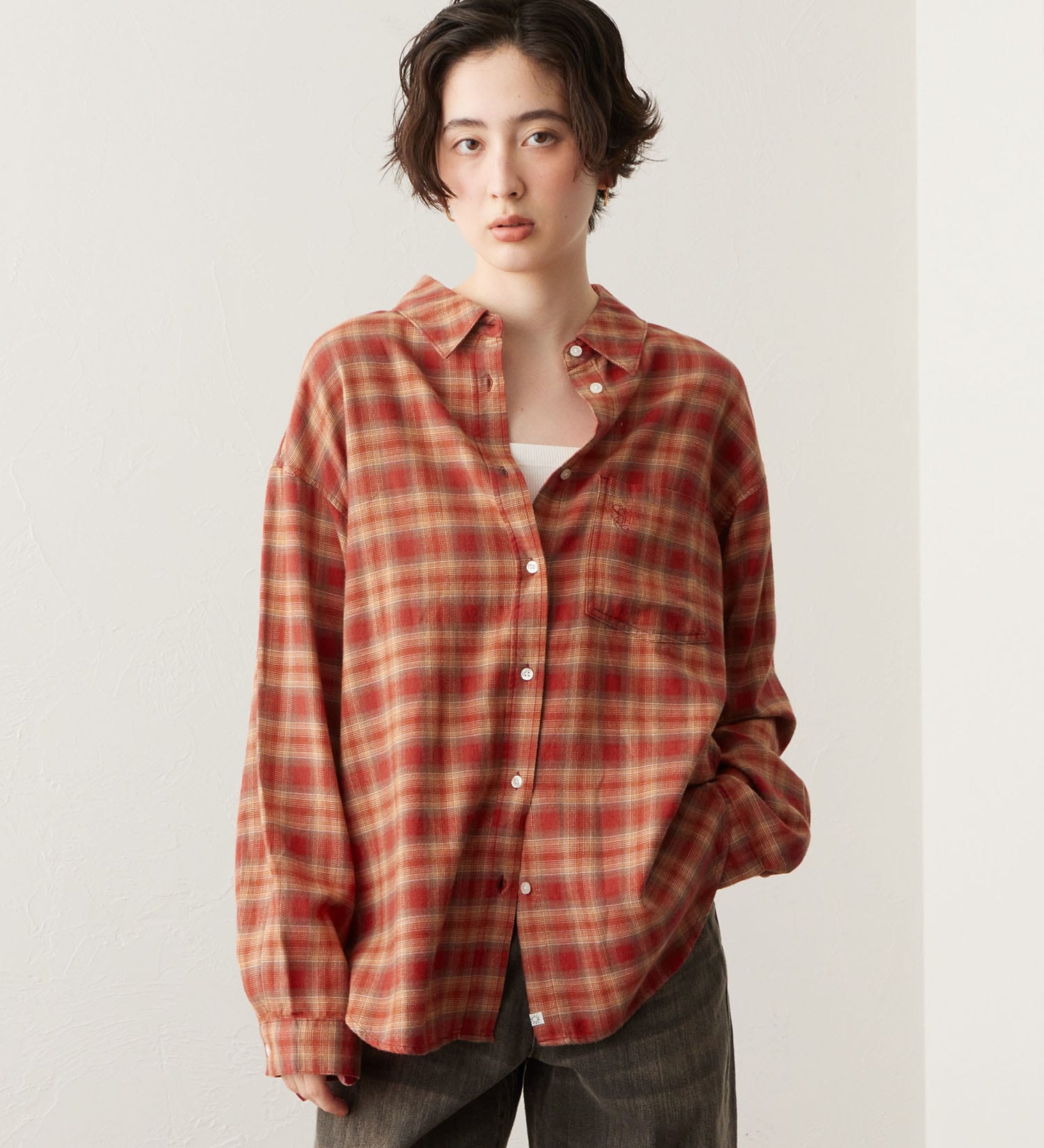 SOMETHING(サムシング)のSOMETHING オンブレチェックシャツ【長袖】|トップス/シャツ/ブラウス/レディース|レッド