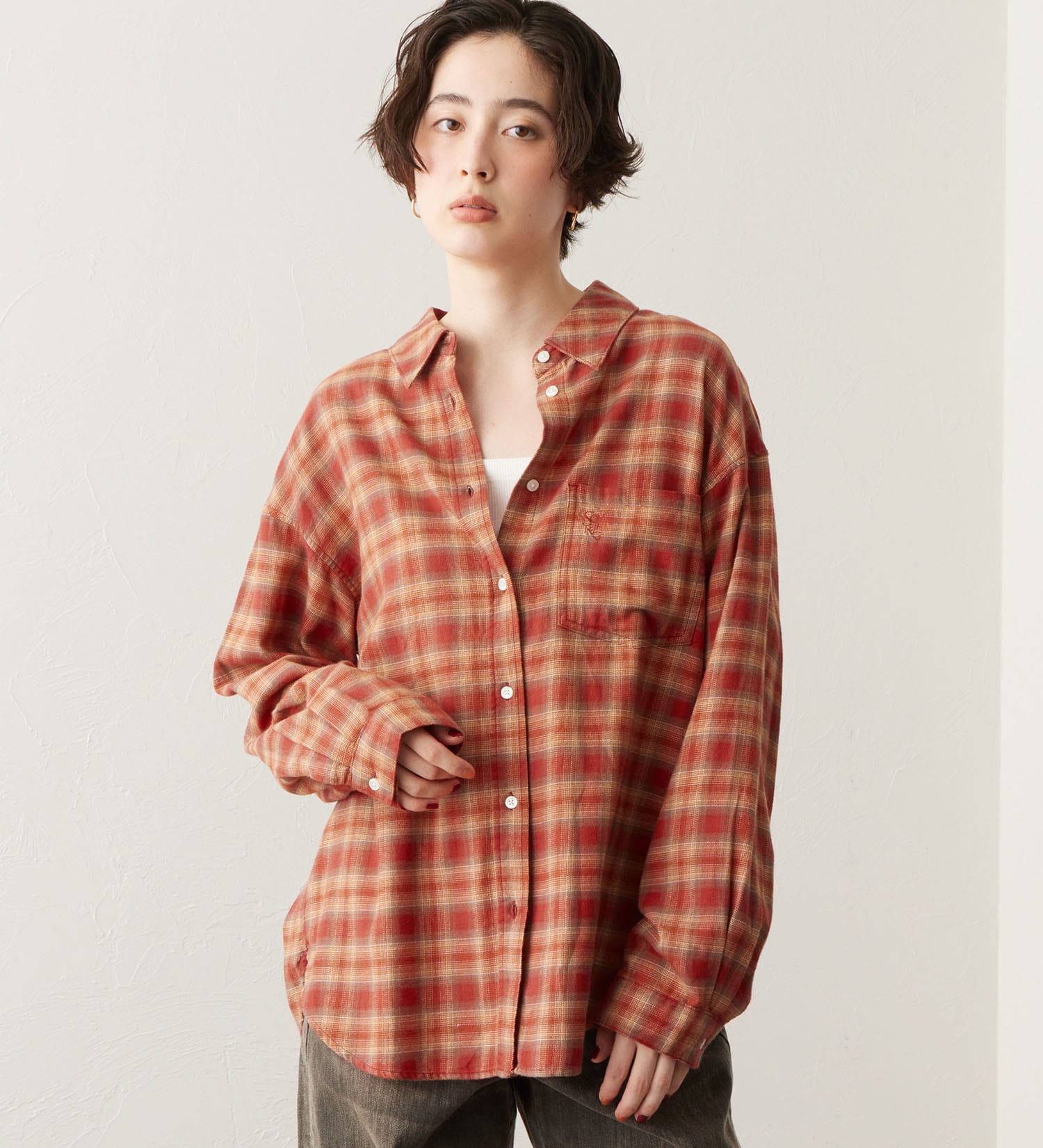 SOMETHING(サムシング)のSOMETHING オンブレチェックシャツ【長袖】|トップス/シャツ/ブラウス/レディース|レッド