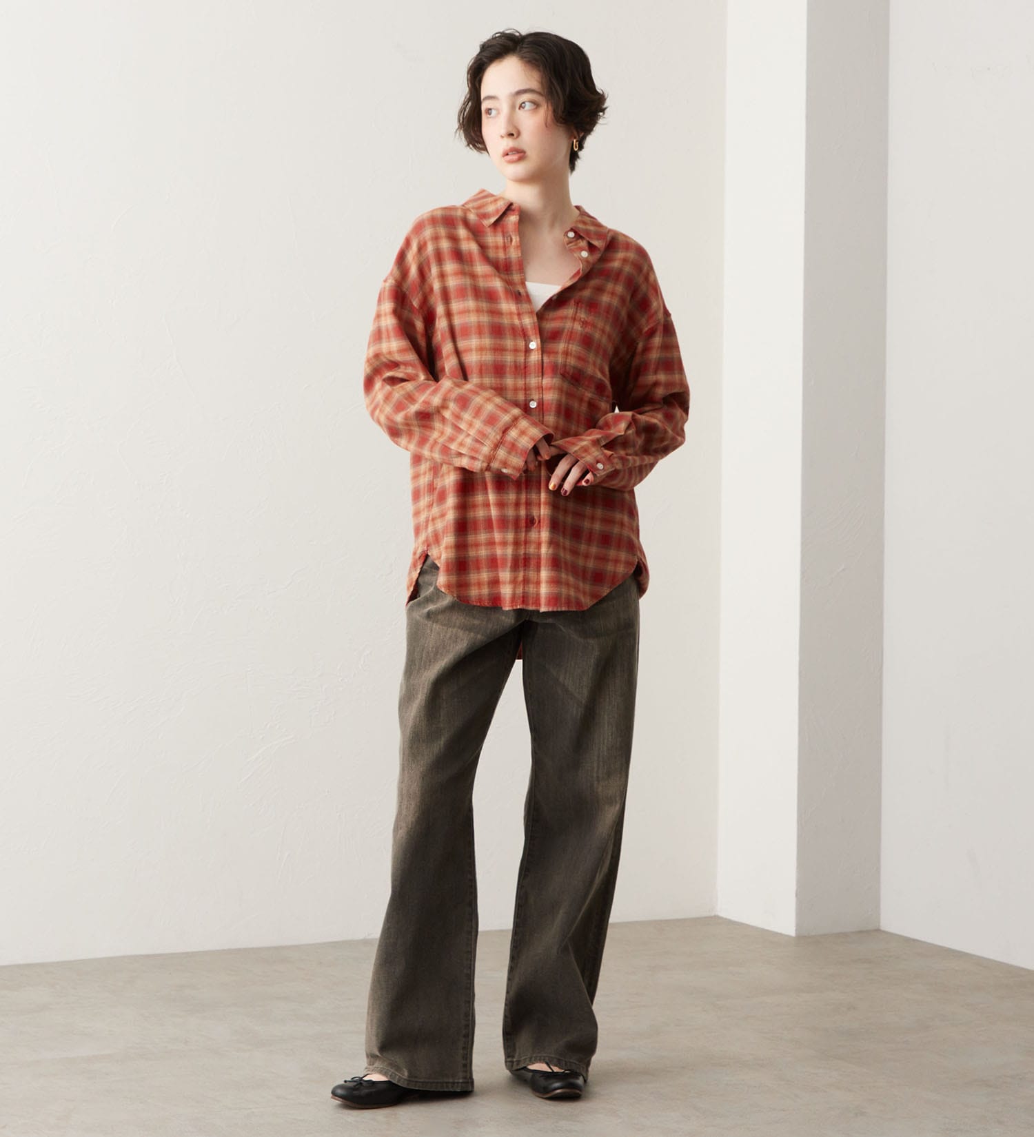 SOMETHING(サムシング)のSOMETHING オンブレチェックシャツ【長袖】|トップス/シャツ/ブラウス/レディース|レッド