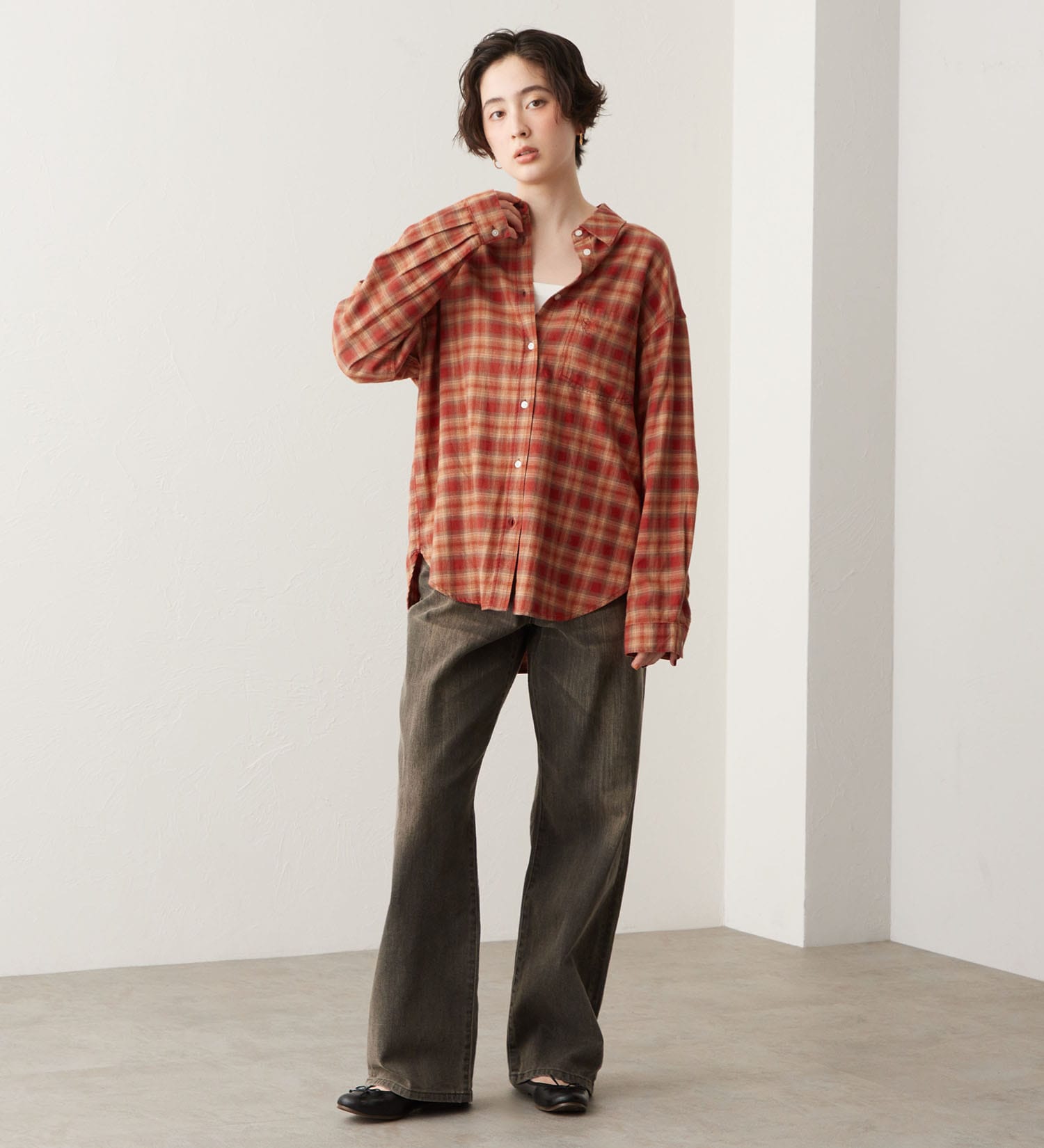 SOMETHING(サムシング)のSOMETHING オンブレチェックシャツ【長袖】|トップス/シャツ/ブラウス/レディース|レッド