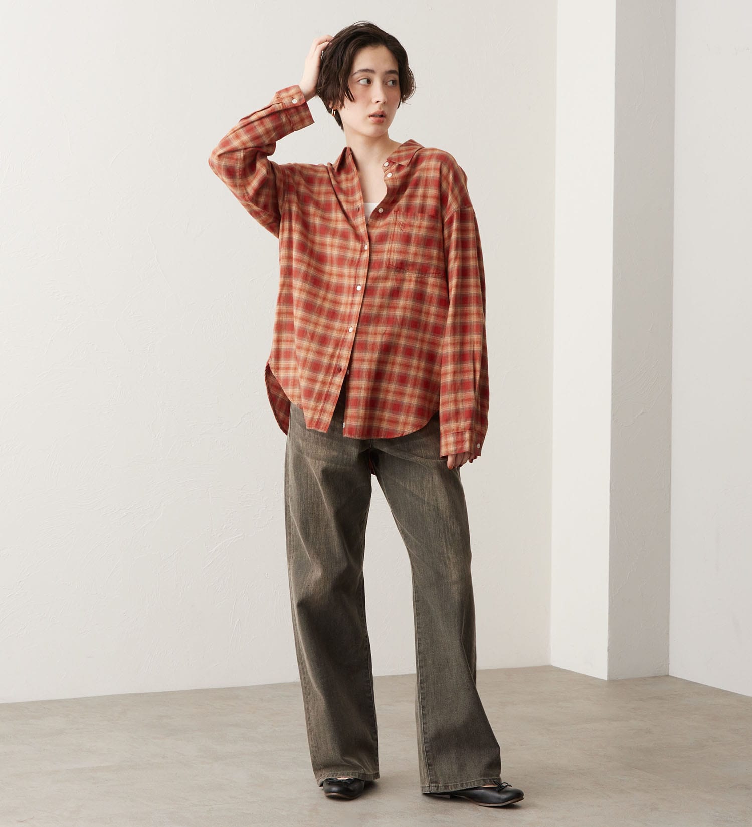 SOMETHING(サムシング)のSOMETHING オンブレチェックシャツ【長袖】|トップス/シャツ/ブラウス/レディース|レッド