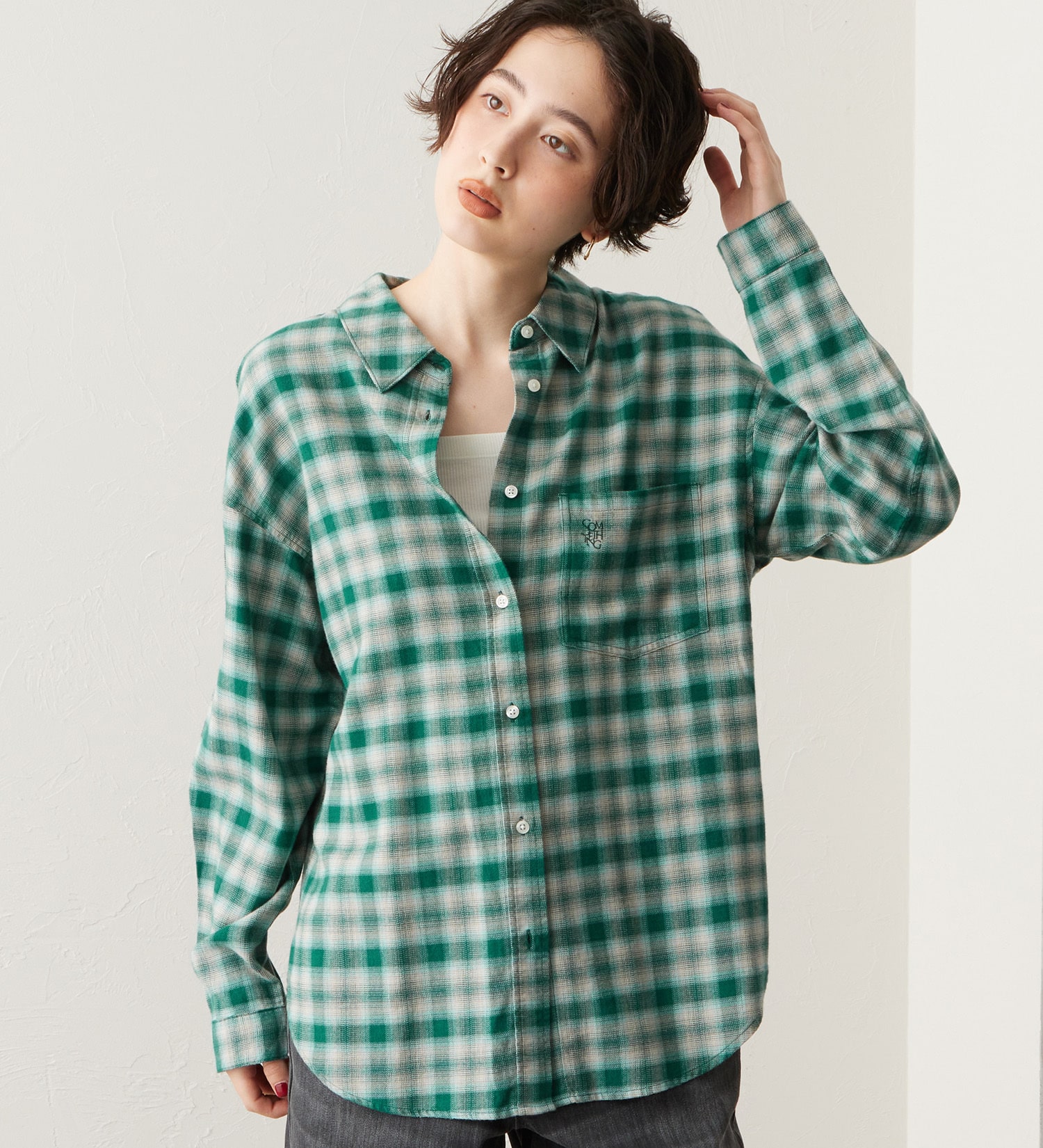 SOMETHING(サムシング)のSOMETHING オンブレチェックシャツ【長袖】|トップス/シャツ/ブラウス/レディース|グリーン
