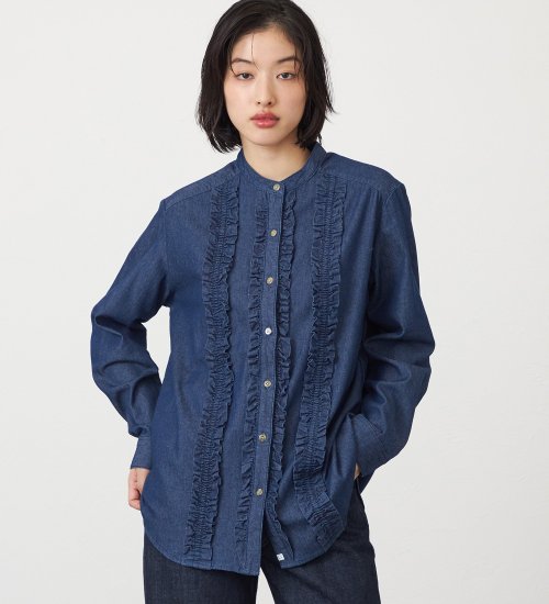 SOMETHING(サムシング)のSOMETHING シーグラスフリルデニムシャツ|トップス/シャツ/ブラウス/レディース|インディゴブルー