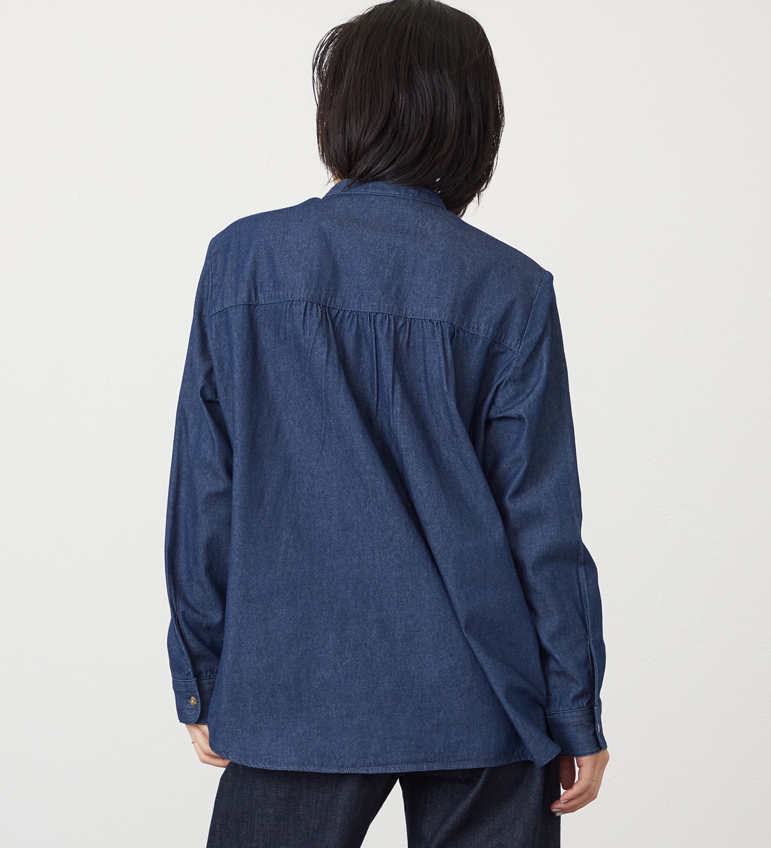 SOMETHING(サムシング)のSOMETHING シーグラスフリルデニムシャツ|トップス/シャツ/ブラウス/レディース|インディゴブルー