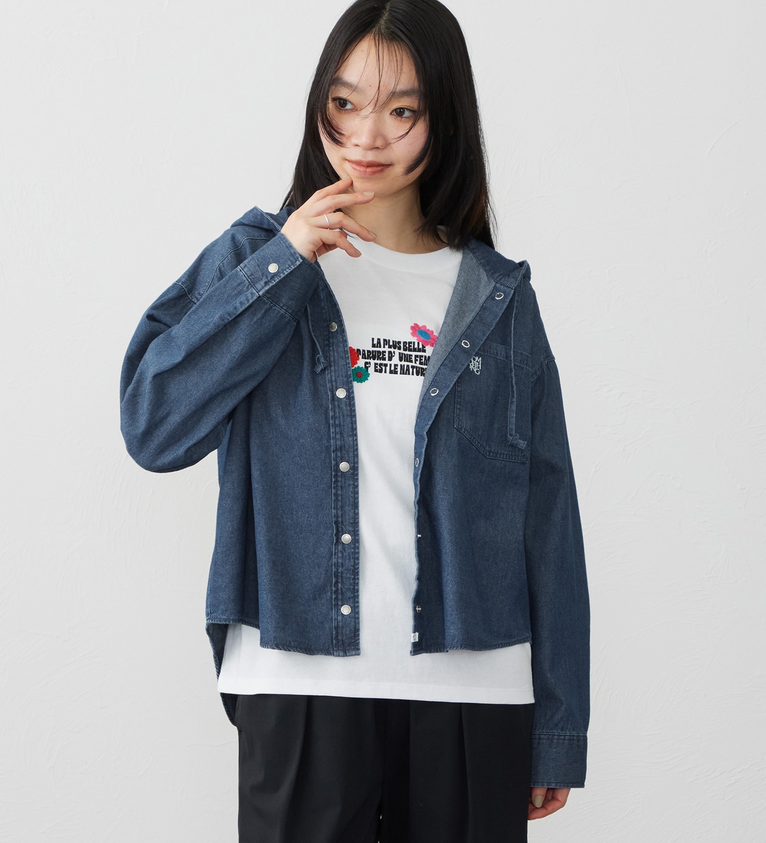 SOMETHING(サムシング)のSOMETHING フーデットデニムシャツ|トップス/シャツ/ブラウス/レディース|濃色ブルー