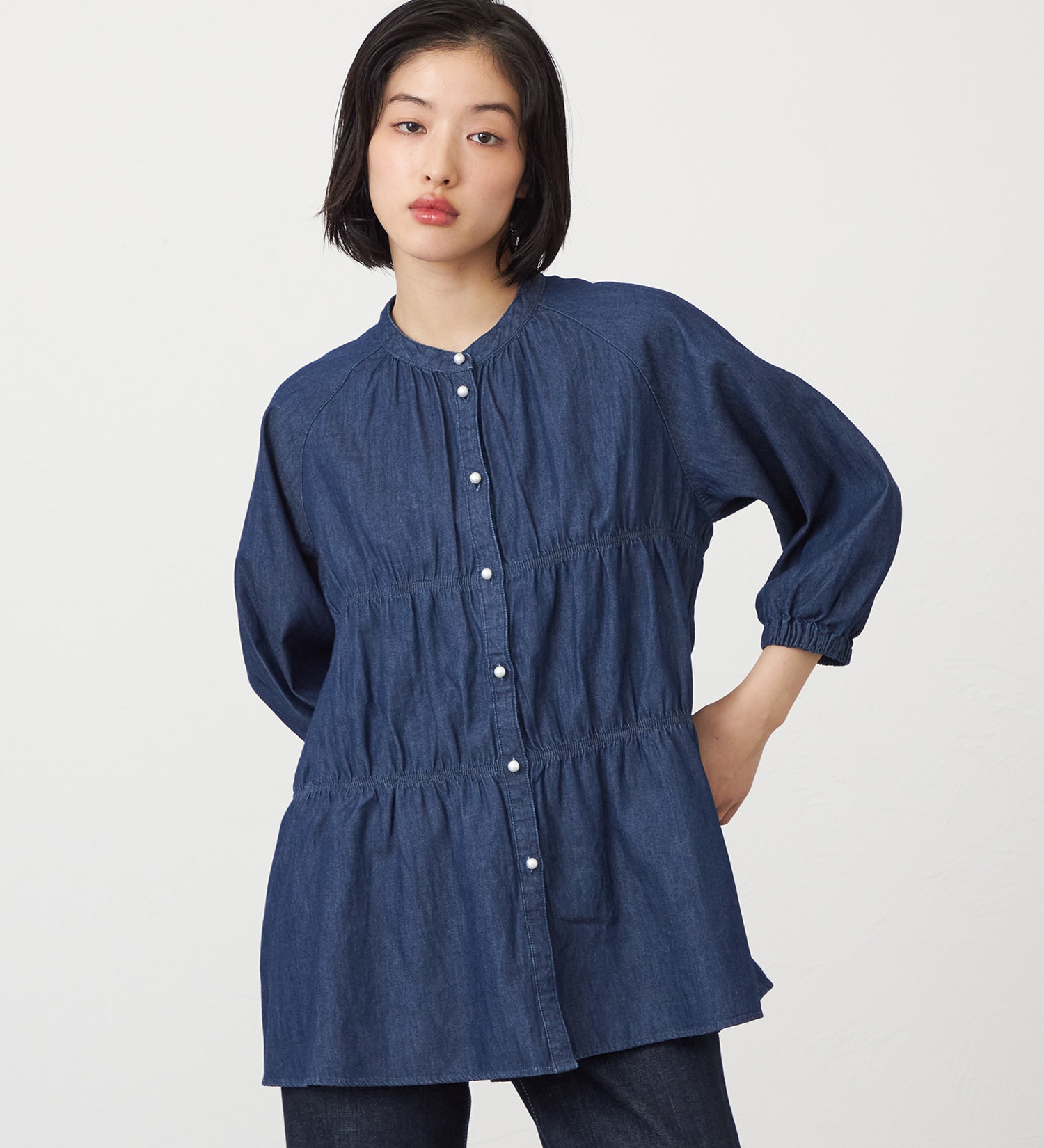 SOMETHING(サムシング)のSOMETHING ティアードデニムシャツ|トップス/シャツ/ブラウス/レディース|インディゴブルー
