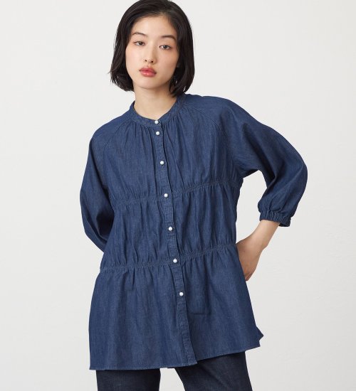 SOMETHING(サムシング)のSOMETHING ティアードデニムシャツ|トップス/シャツ/ブラウス/レディース|インディゴブルー