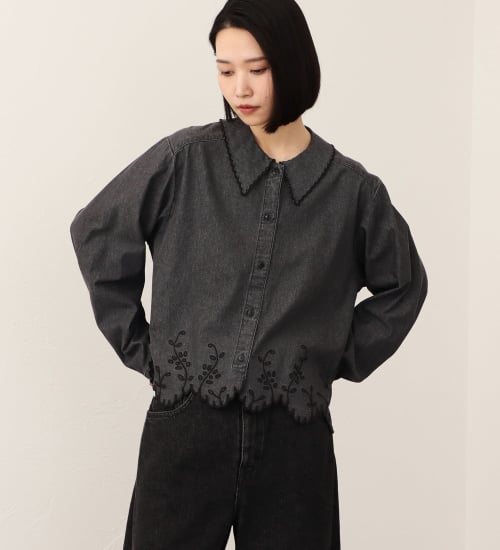 SOMETHING カットワーク 刺繍 デニムシャツ