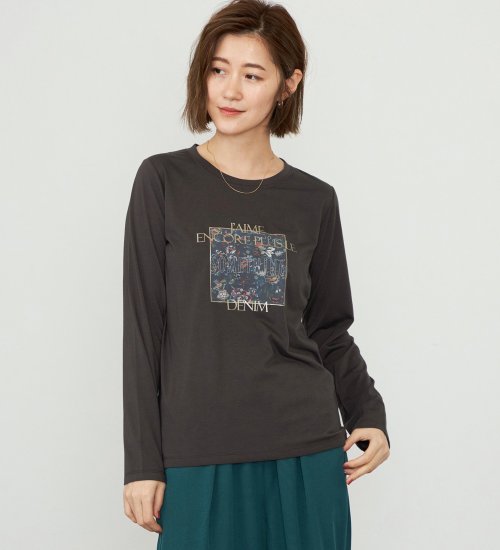 SOMETHING(サムシング)のSOMETHING 箔プリント長袖Tシャツ/ロンT|トップス/Tシャツ/カットソー/レディース|チャコールグレー