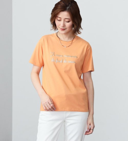 SOMETHING(サムシング)のSOMETHING シャイニープリントTシャツ【半袖】|トップス/Tシャツ/カットソー/レディース|オレンジ