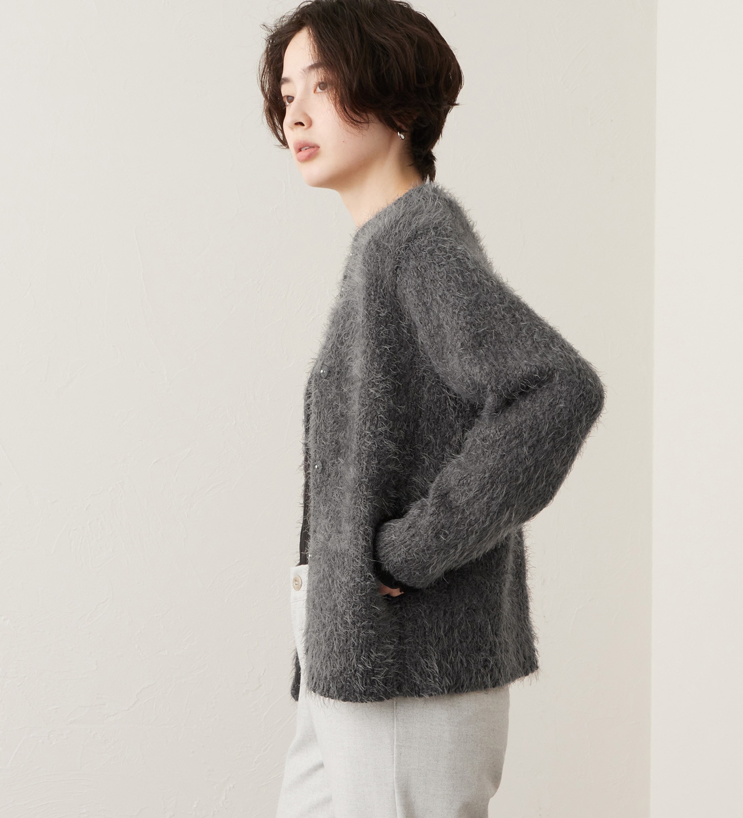 SOMETHING(サムシング)のSOMETHING ピンポンヤーンカーディガン|トップス/その他トップス/レディース|チャコールグレー
