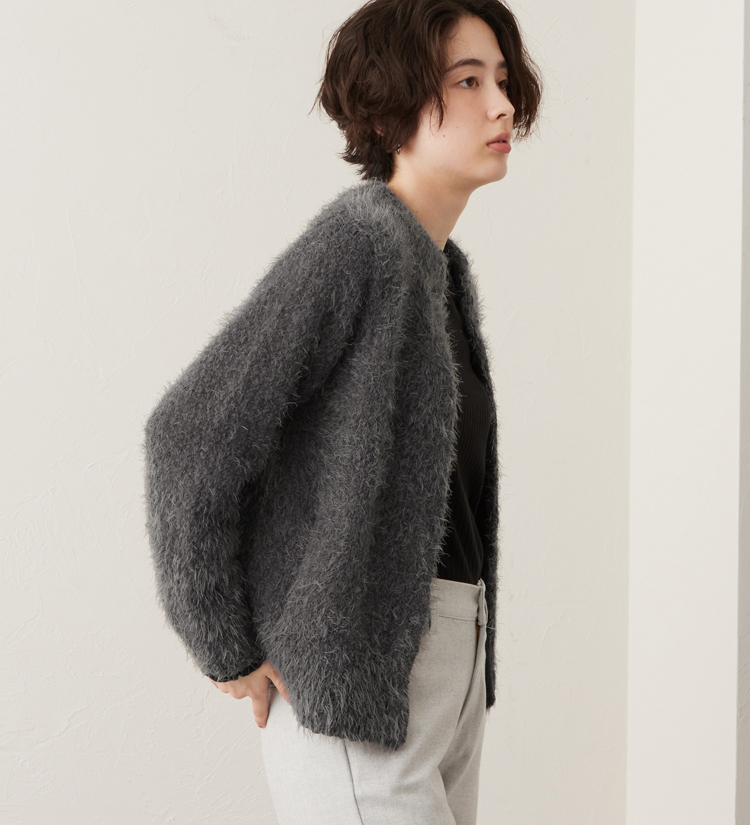 SOMETHING(サムシング)のSOMETHING ピンポンヤーンカーディガン|トップス/その他トップス/レディース|チャコールグレー