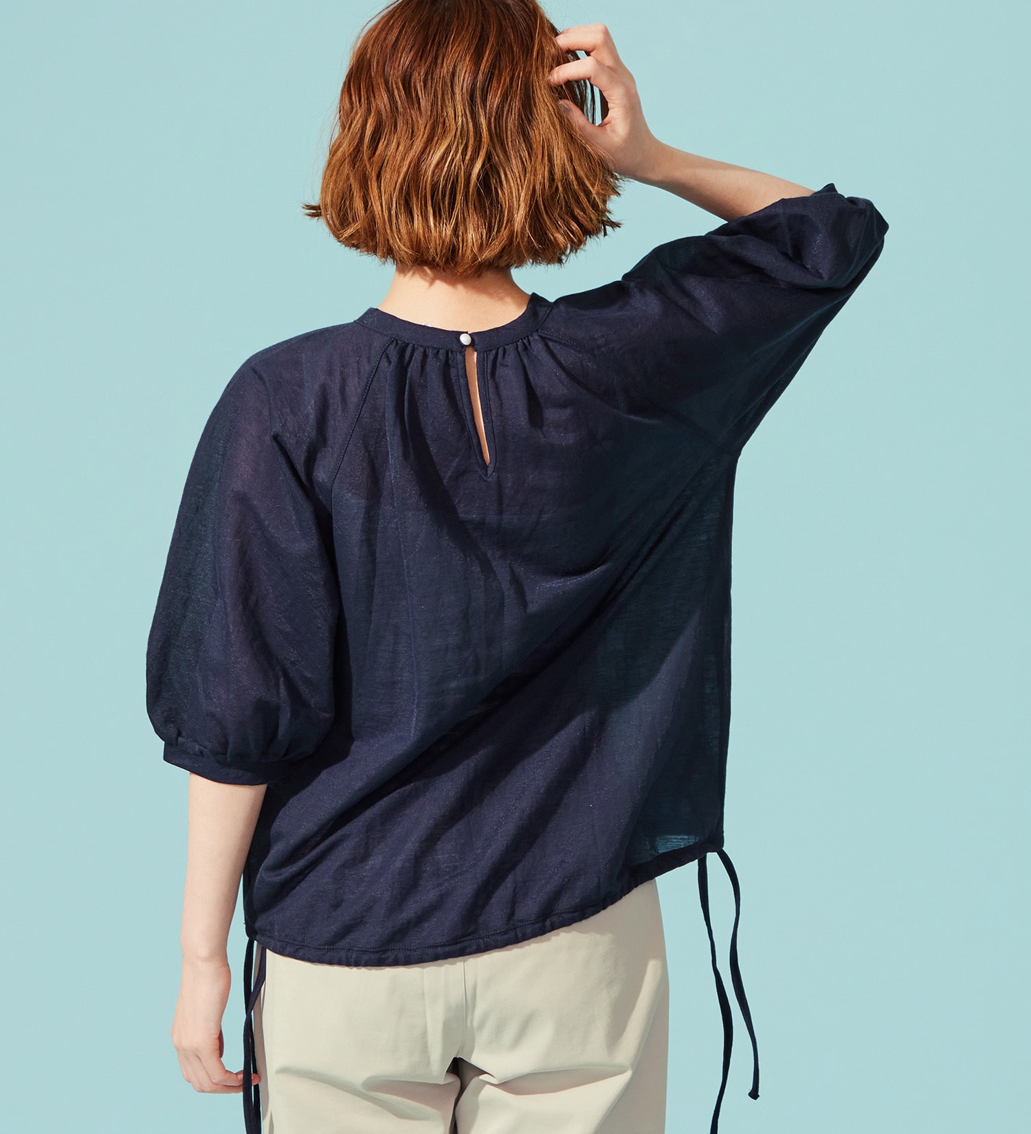 SOMETHING(サムシング)のSOMETHING ドルマンスリーブカットソー【ミドルスリーブ】|トップス/Tシャツ/カットソー/レディース|ネイビー