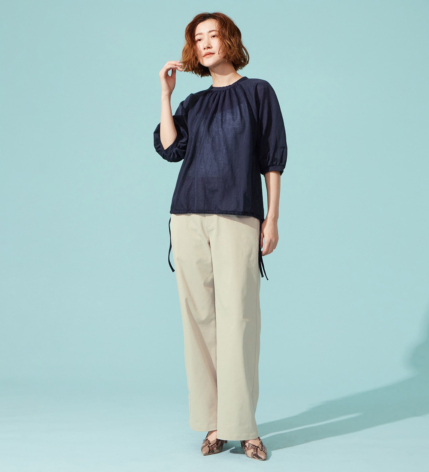 SOMETHING(サムシング)のSOMETHING ドルマンスリーブカットソー【ミドルスリーブ】|トップス/Tシャツ/カットソー/レディース|ネイビー