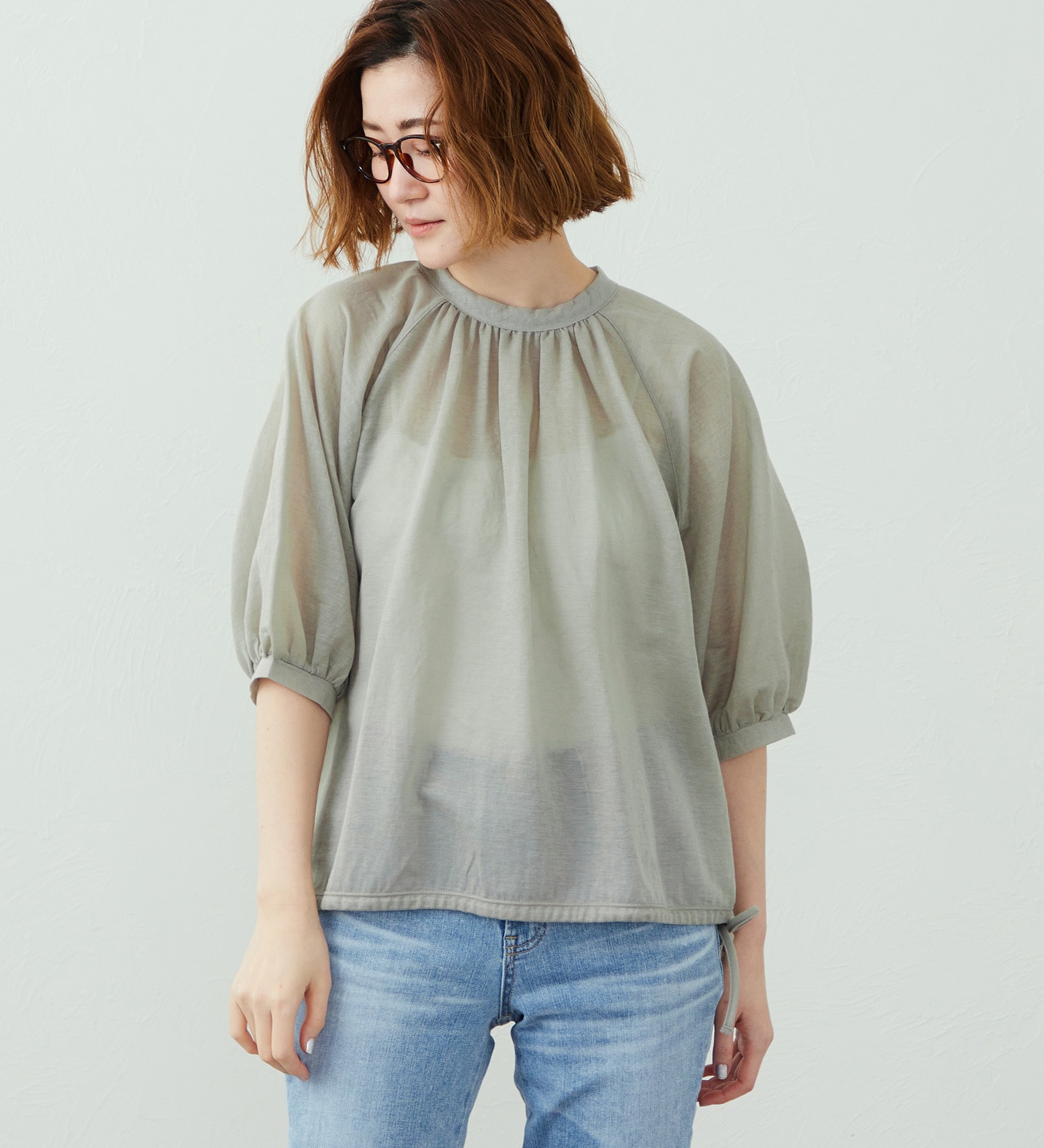 SOMETHING(サムシング)のSOMETHING ドルマンスリーブカットソー【ミドルスリーブ】|トップス/Tシャツ/カットソー/レディース|ライトグレー