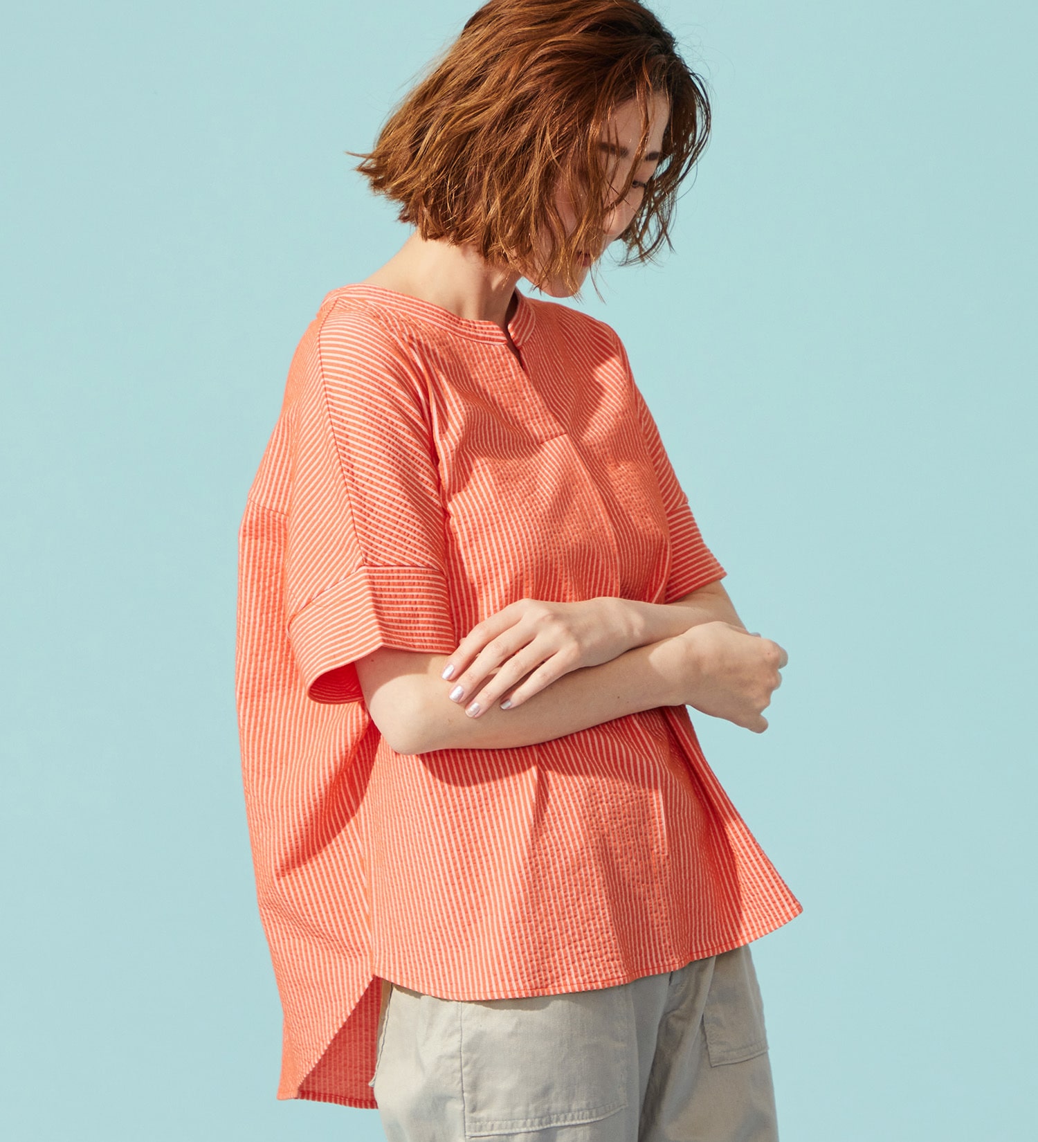 SOMETHING(サムシング)のSOMETHING バイオサッカースキッパーカットソー|トップス/Tシャツ/カットソー/レディース|オレンジ