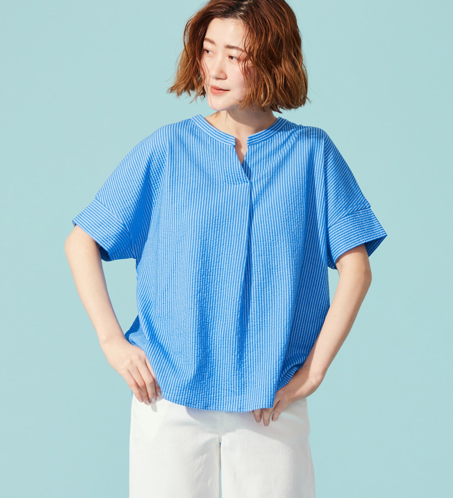 SOMETHING(サムシング)のSOMETHING バイオサッカースキッパーカットソー|トップス/Tシャツ/カットソー/レディース|ブルー