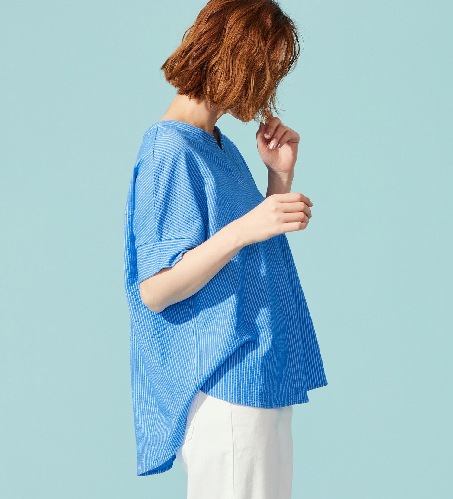 SOMETHING(サムシング)のSOMETHING バイオサッカースキッパーカットソー|トップス/Tシャツ/カットソー/レディース|ブルー