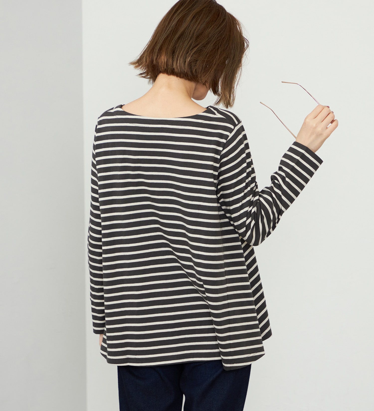 SOMETHING(サムシング)のSOMETHING ボーダーフレア長袖カットソー|トップス/Tシャツ/カットソー/レディース|ブラック系その他