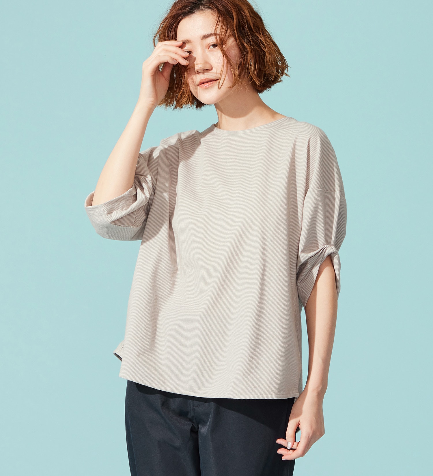 SOMETHING(サムシング)のSOMETHING バイオサッカータックスリーブカットソー|トップス/Tシャツ/カットソー/レディース|グレー