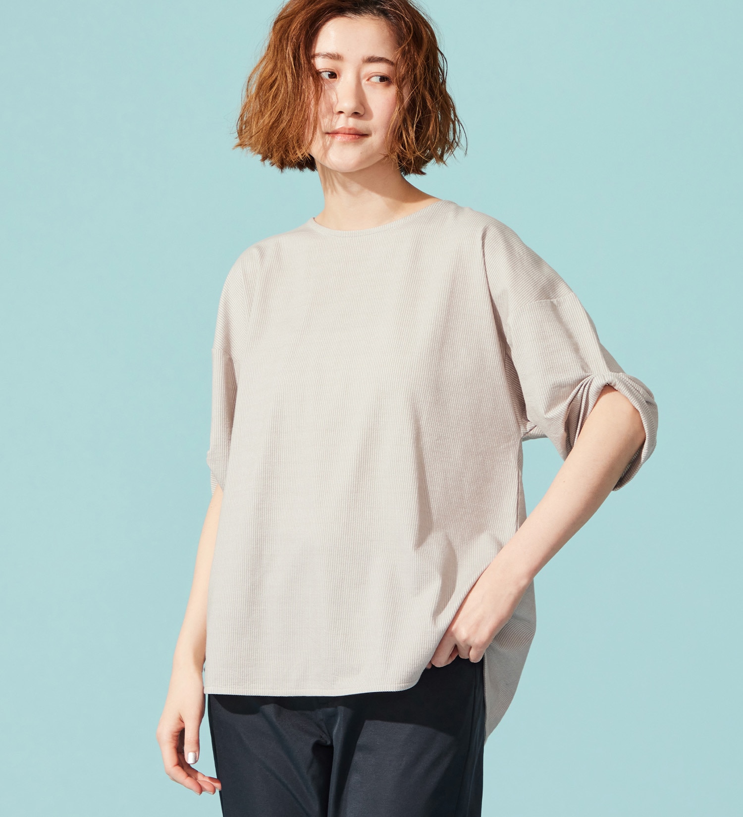 SOMETHING(サムシング)のSOMETHING バイオサッカータックスリーブカットソー|トップス/Tシャツ/カットソー/レディース|グレー