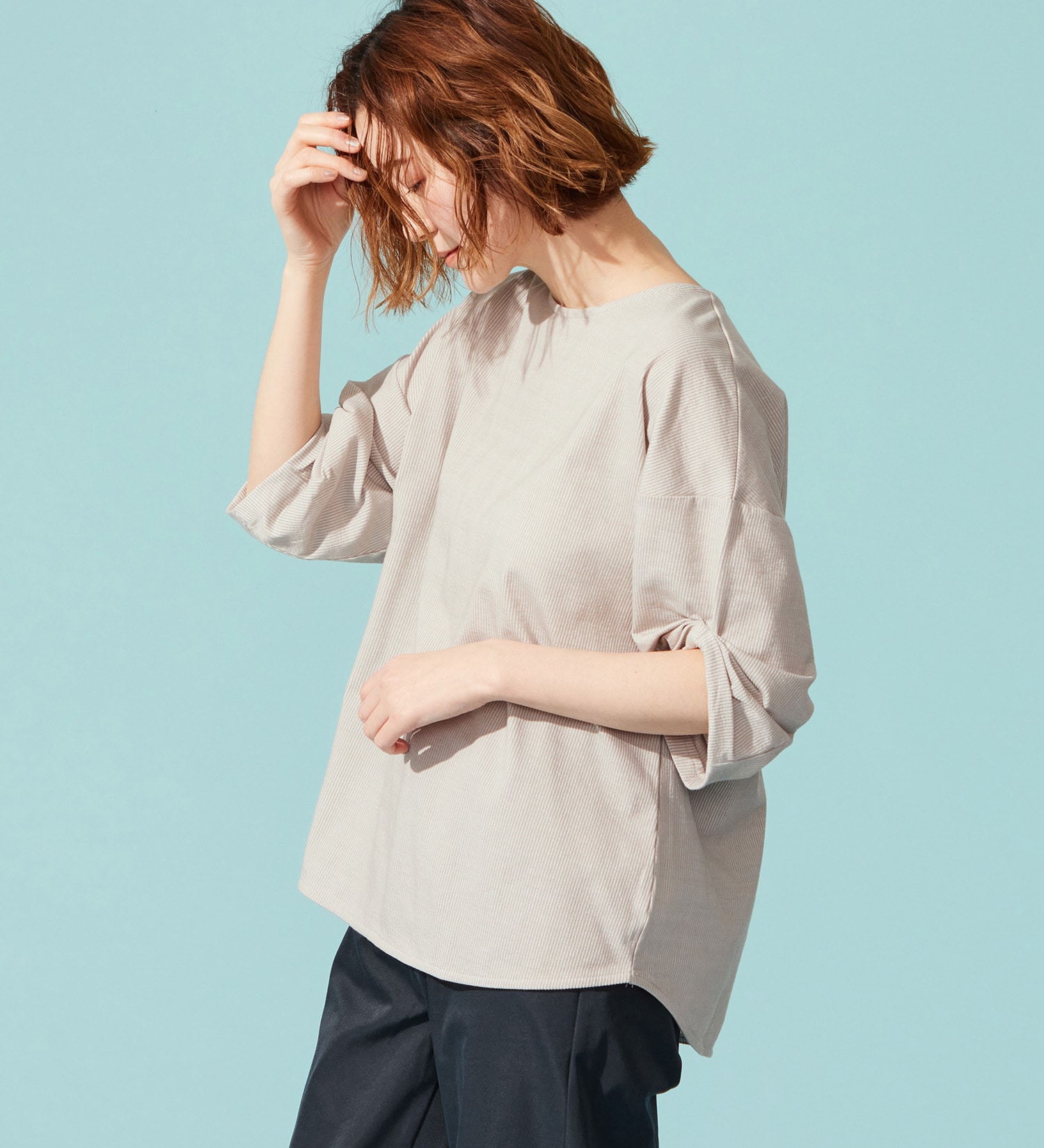 SOMETHING(サムシング)のSOMETHING バイオサッカータックスリーブカットソー|トップス/Tシャツ/カットソー/レディース|グレー