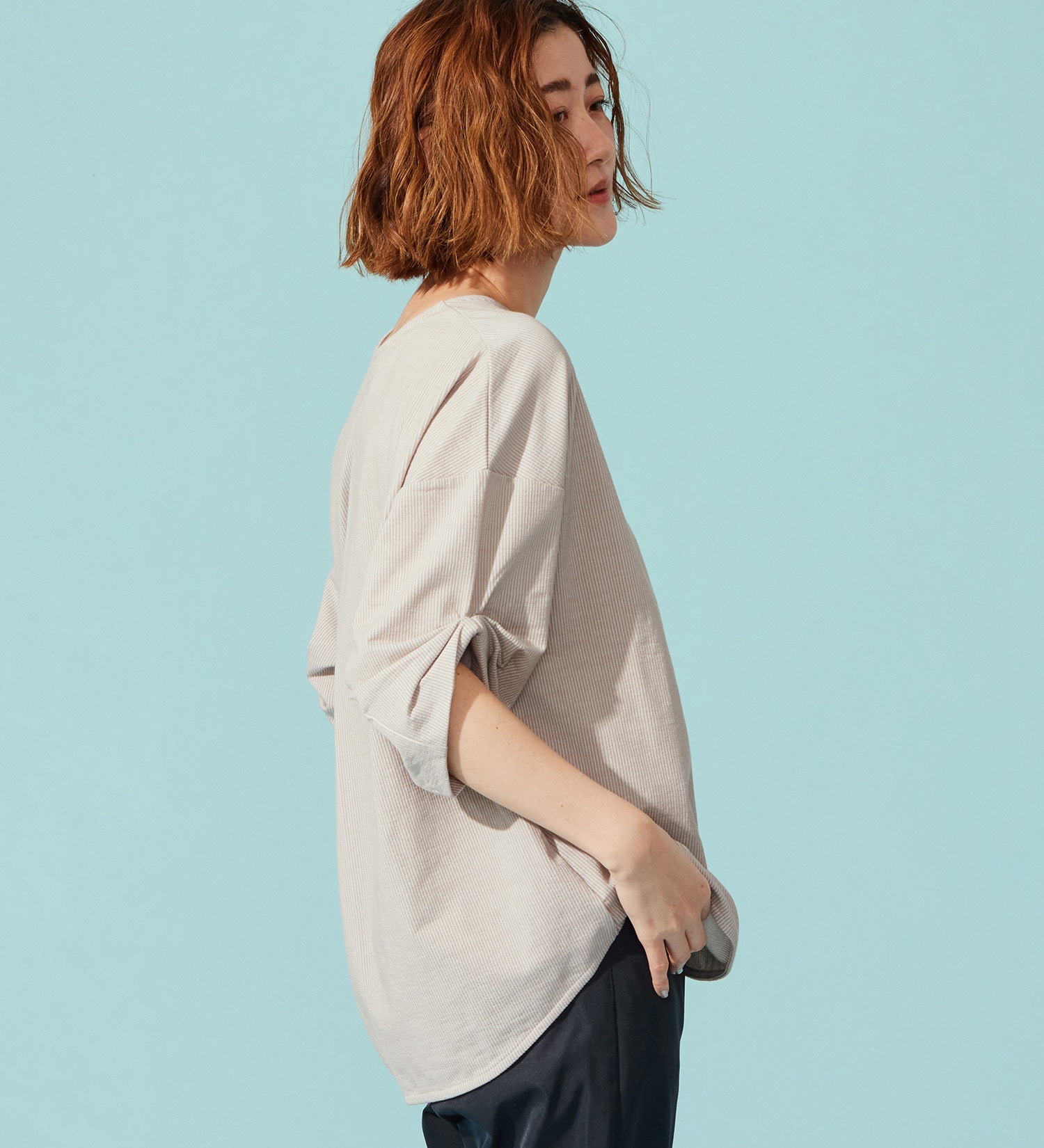 SOMETHING(サムシング)のSOMETHING バイオサッカータックスリーブカットソー|トップス/Tシャツ/カットソー/レディース|グレー