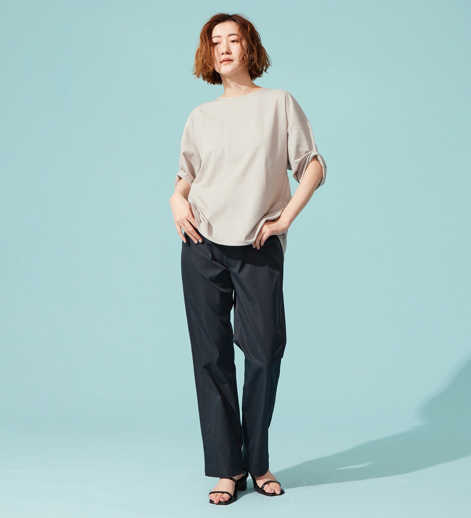 SOMETHING(サムシング)のSOMETHING バイオサッカータックスリーブカットソー|トップス/Tシャツ/カットソー/レディース|グレー