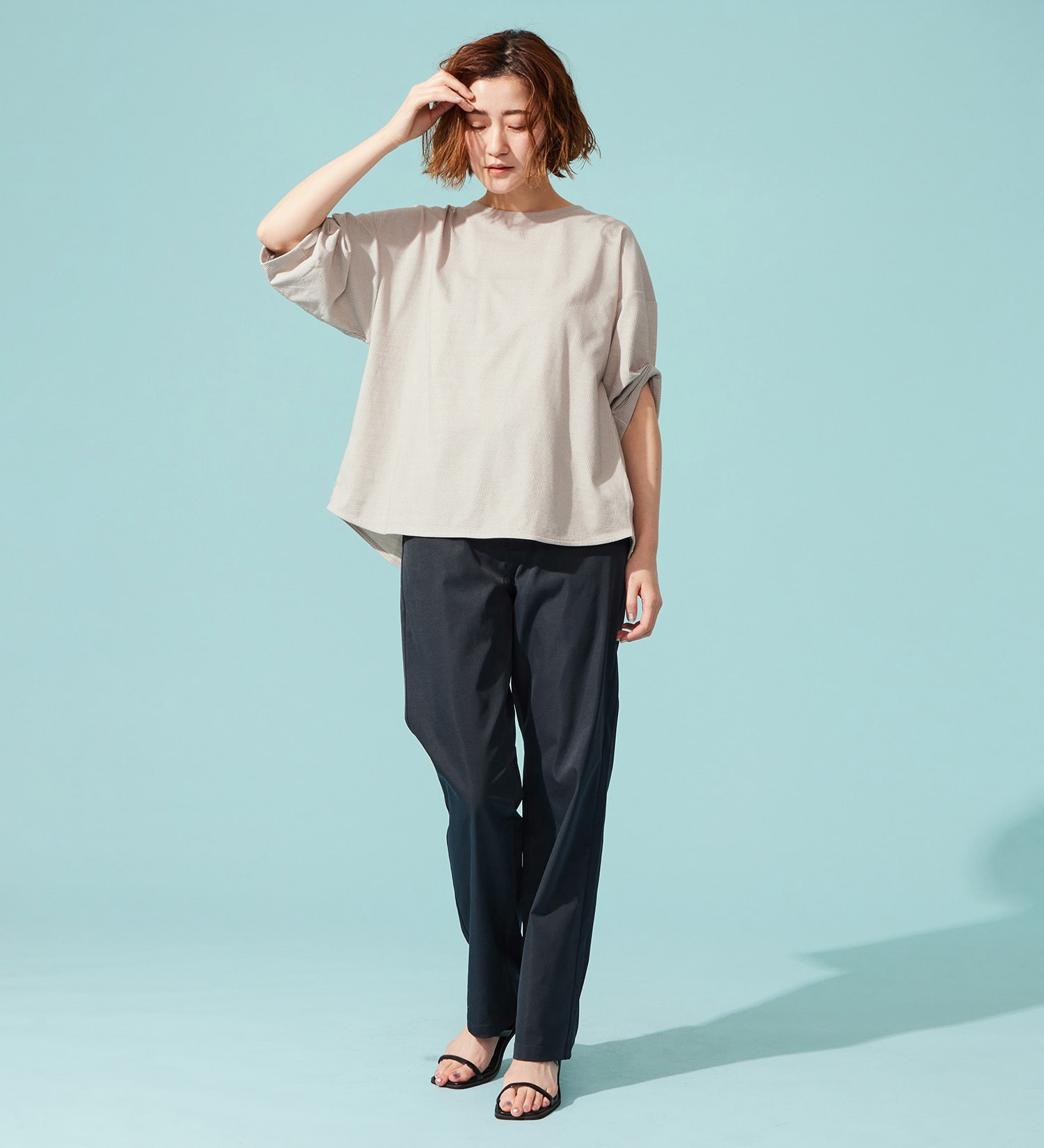 SOMETHING(サムシング)のSOMETHING バイオサッカータックスリーブカットソー|トップス/Tシャツ/カットソー/レディース|グレー