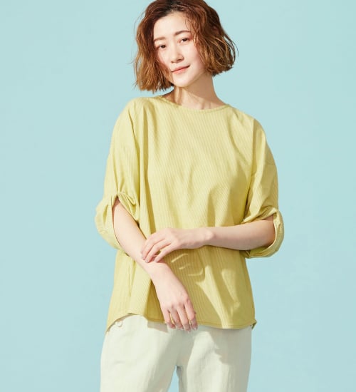 SOMETHING(サムシング)のSOMETHING バイオサッカータックスリーブカットソー|トップス/Tシャツ/カットソー/レディース|イエロー系その他