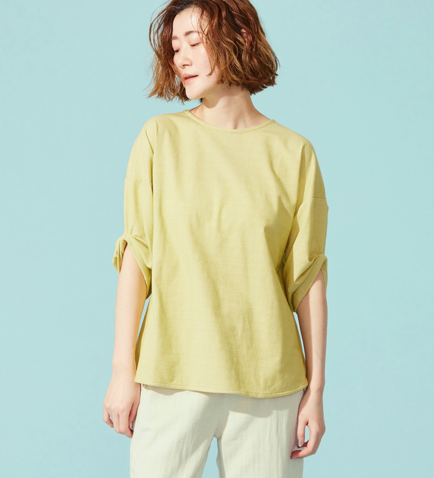 SOMETHING(サムシング)のSOMETHING バイオサッカータックスリーブカットソー|トップス/Tシャツ/カットソー/レディース|イエロー系その他