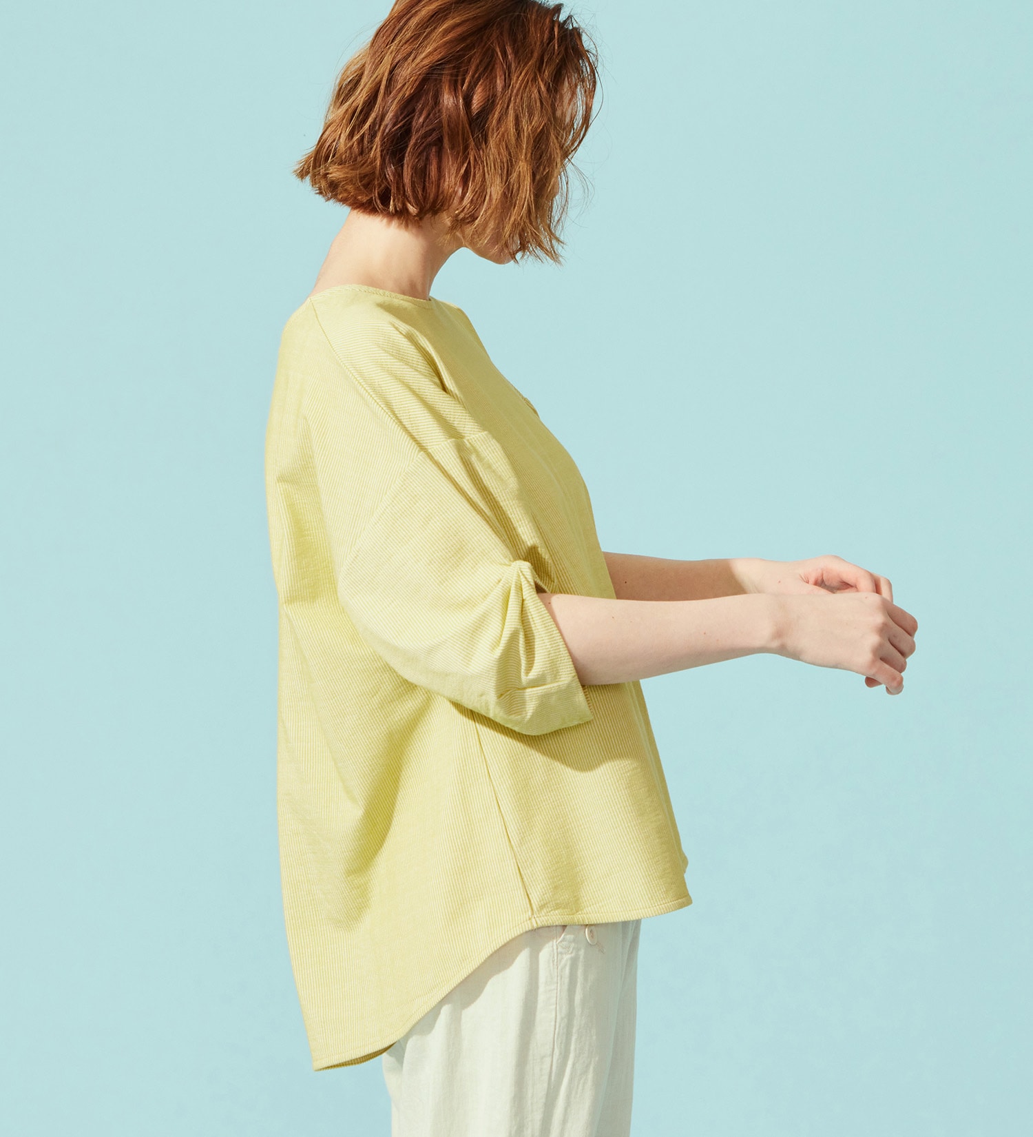 SOMETHING(サムシング)のSOMETHING バイオサッカータックスリーブカットソー|トップス/Tシャツ/カットソー/レディース|イエロー系その他